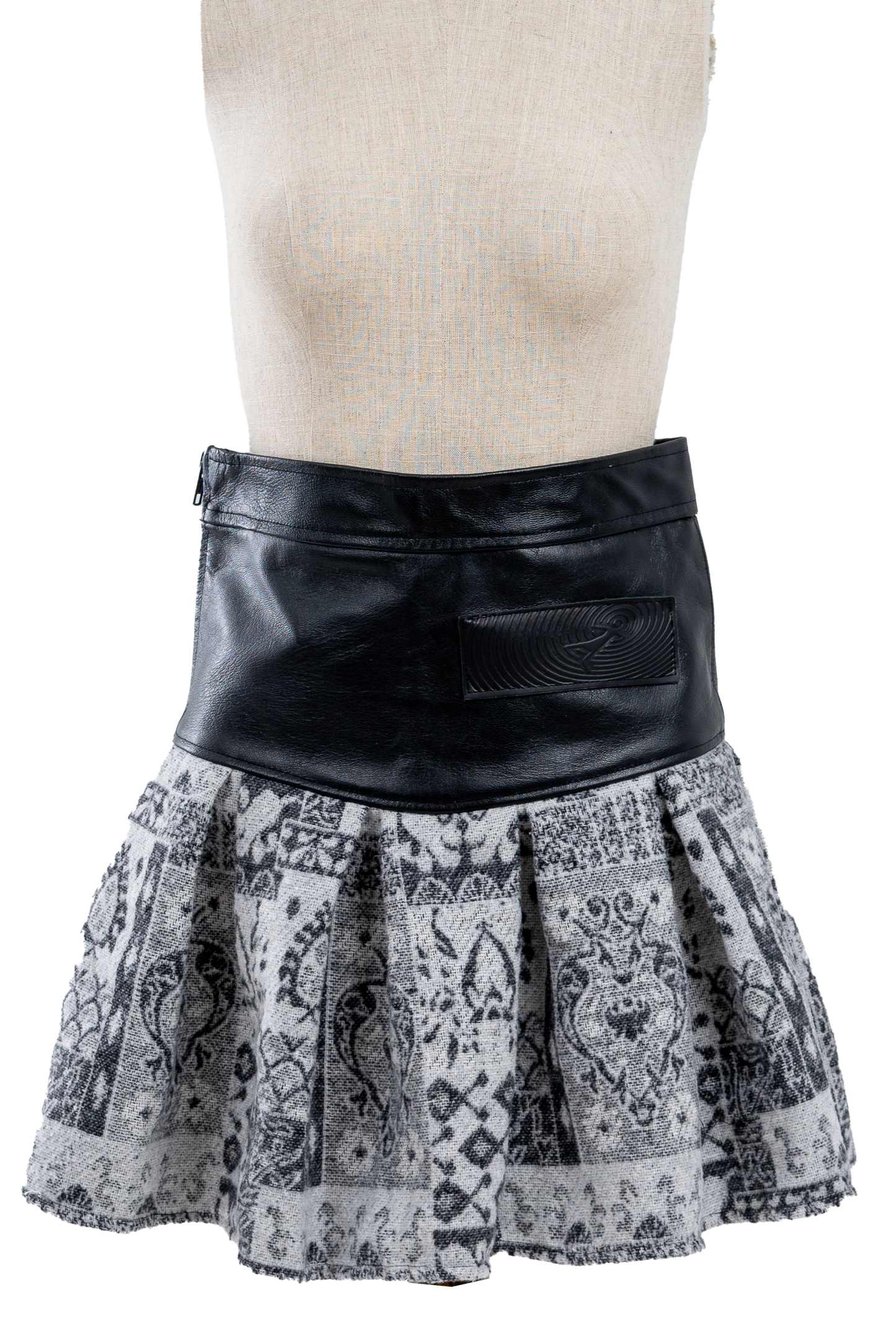 Genuine Leather Gray Patterned Skirt