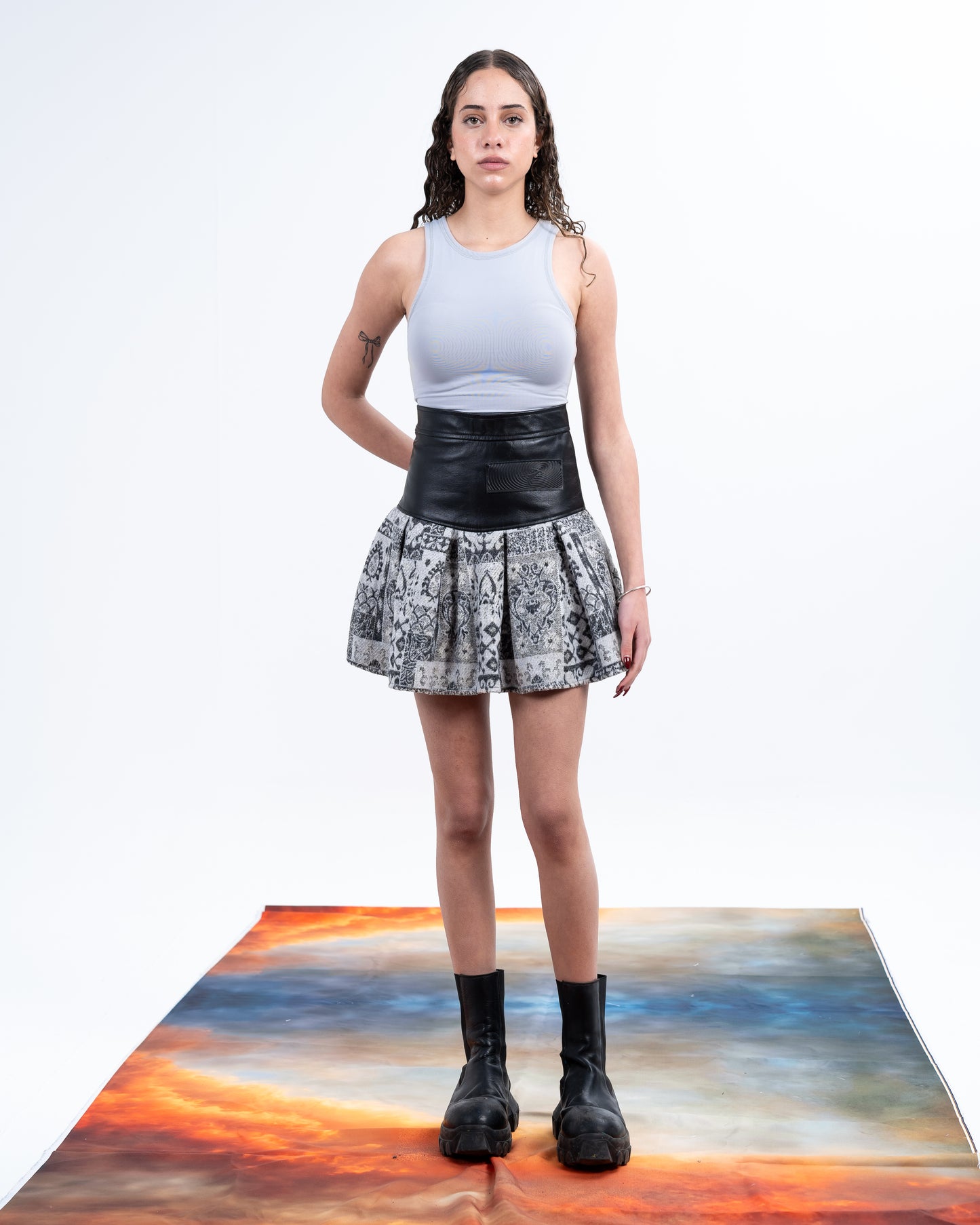 Genuine Leather Gray Patterned Skirt