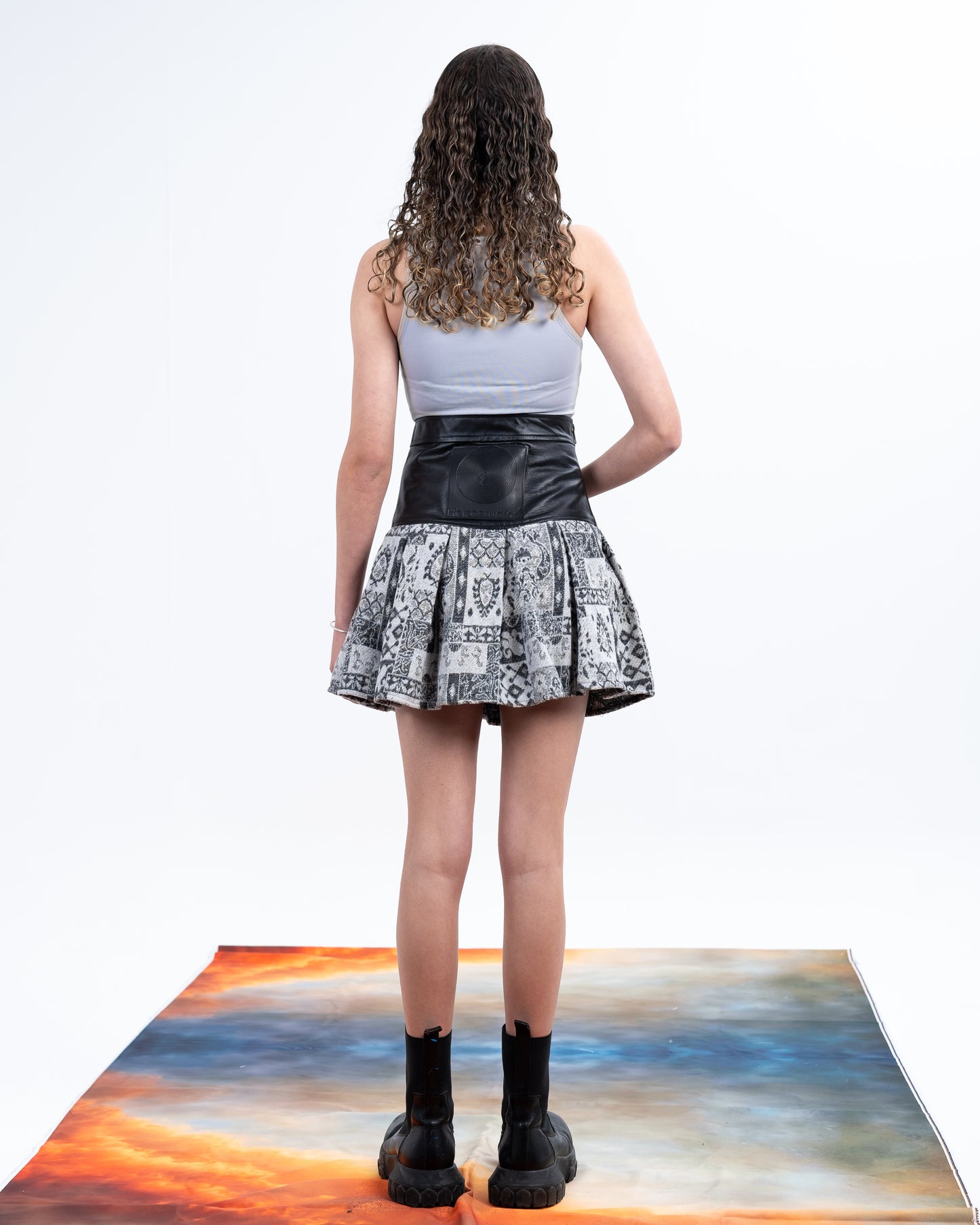 Genuine Leather Gray Patterned Skirt