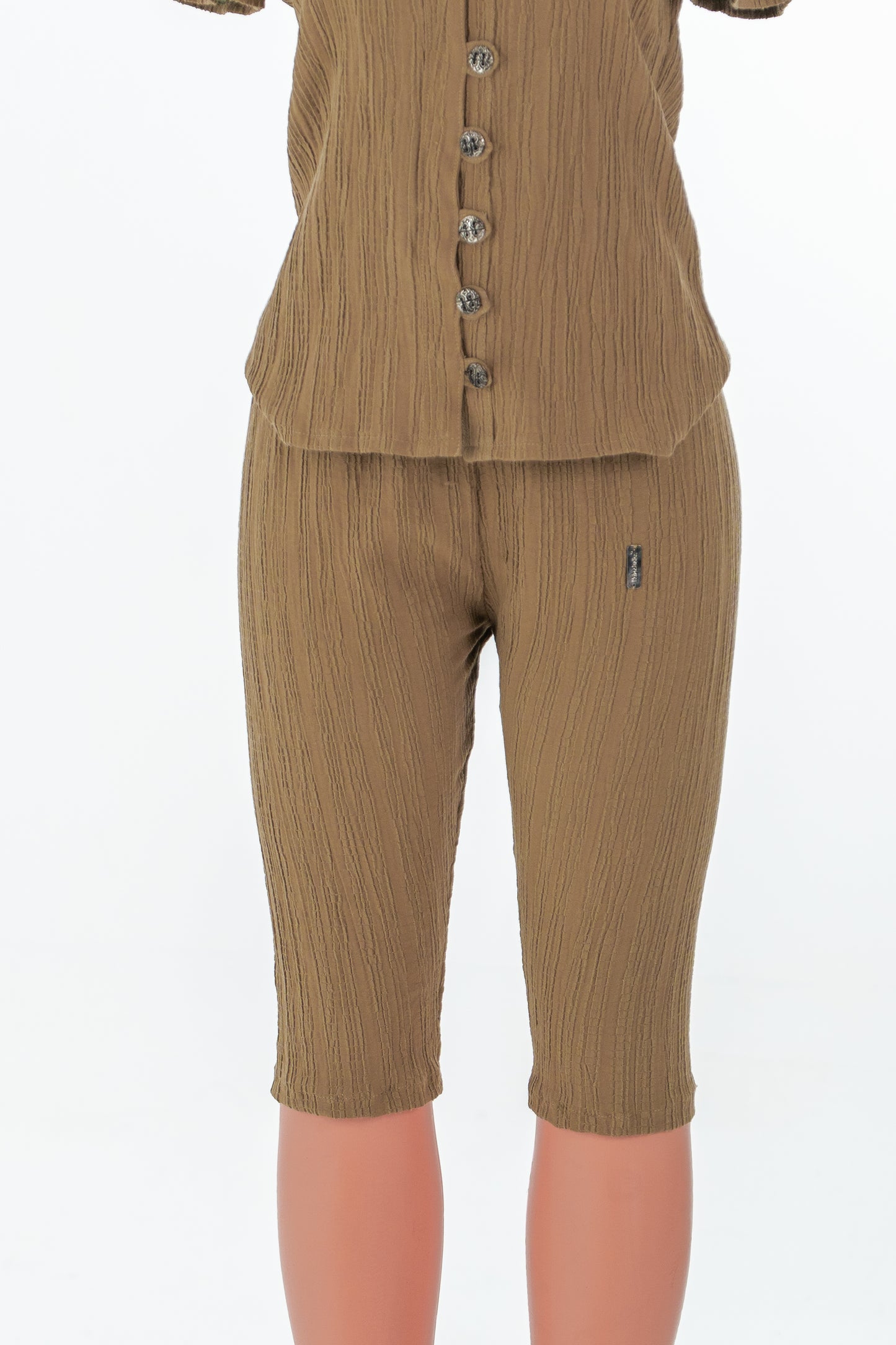 Brown Textured Capri