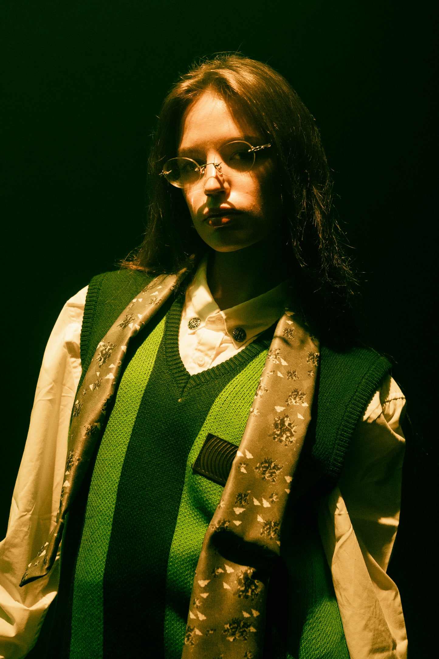Green Knitted and Jacquard Vest