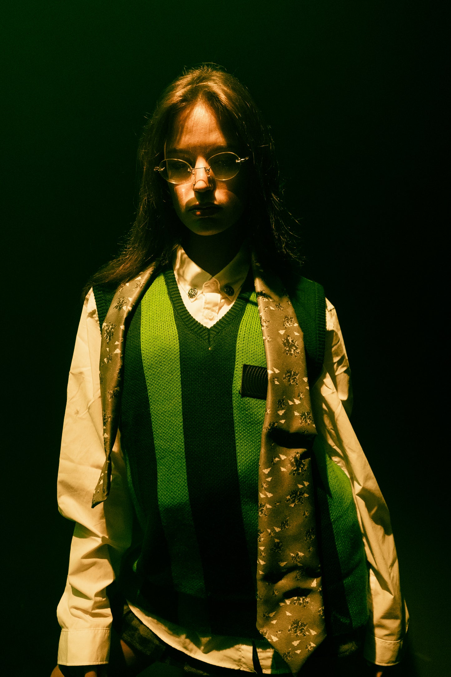 Green Knitted and Jacquard Vest