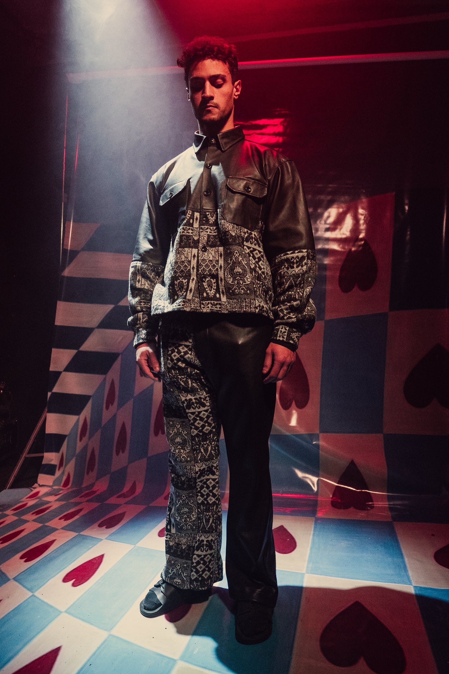 Black Genuine Leather Black Patterned Pants