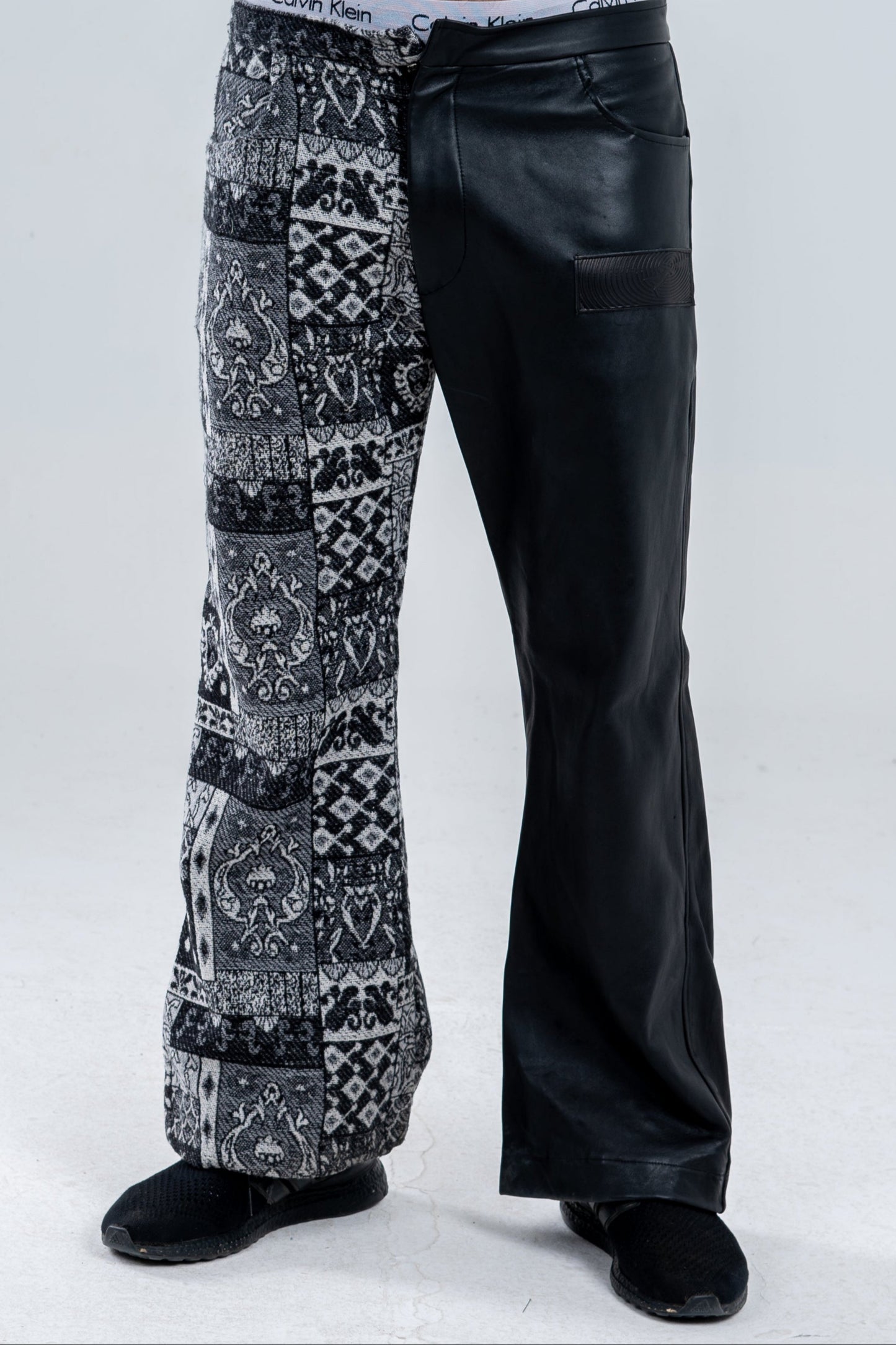 Black Genuine Leather Black Patterned Pants