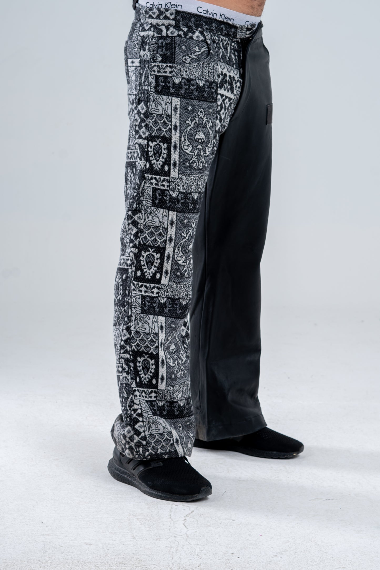 Black Genuine Leather Black Patterned Pants