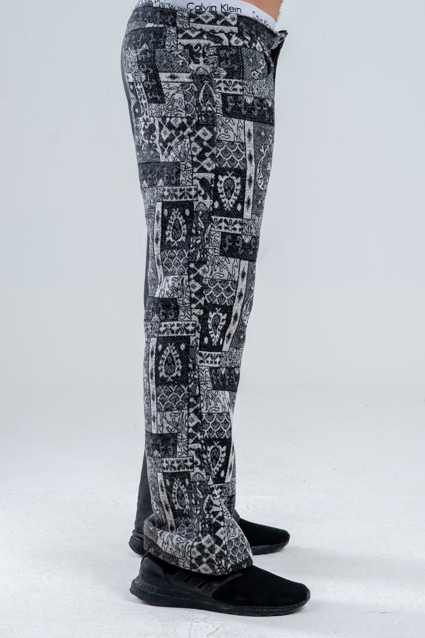 Black Genuine Leather Black Patterned Pants