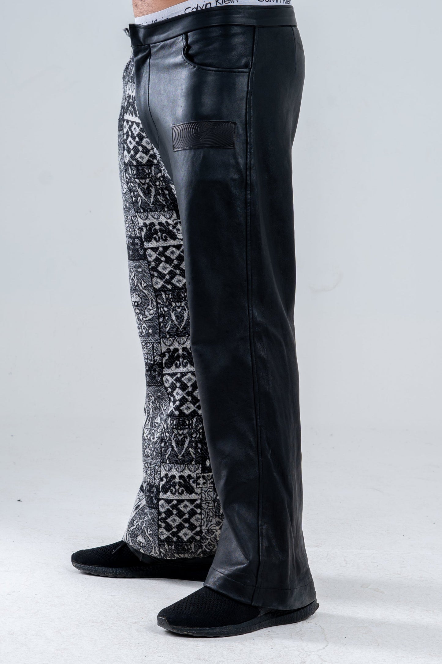 Black Genuine Leather Black Patterned Pants