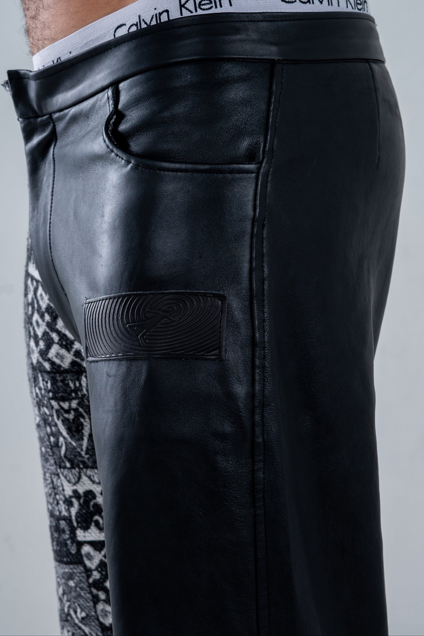Black Genuine Leather Black Patterned Pants