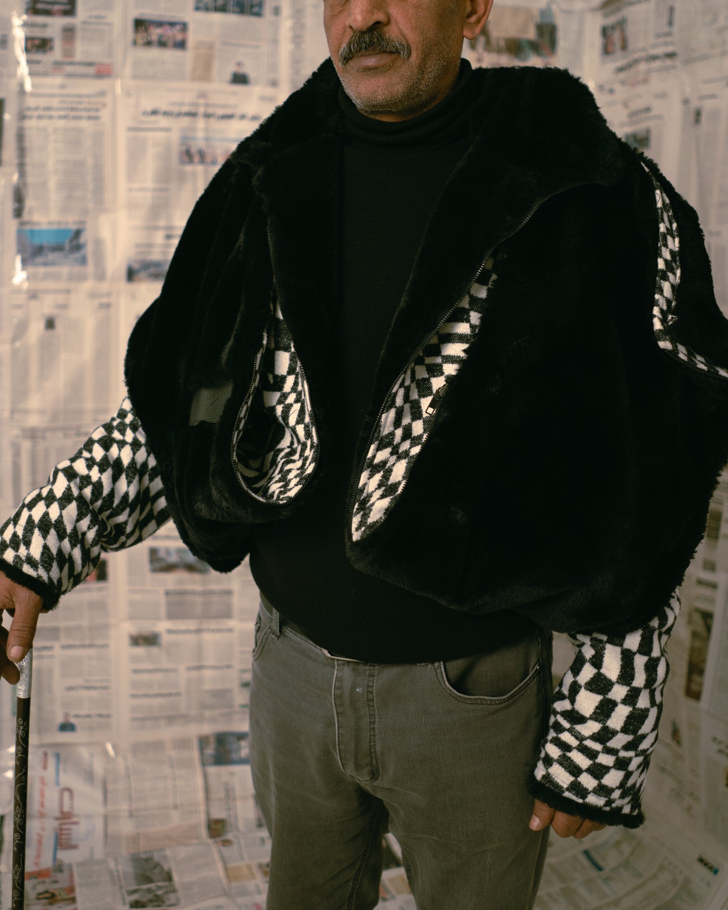 Checkered Fur Adjustable coat