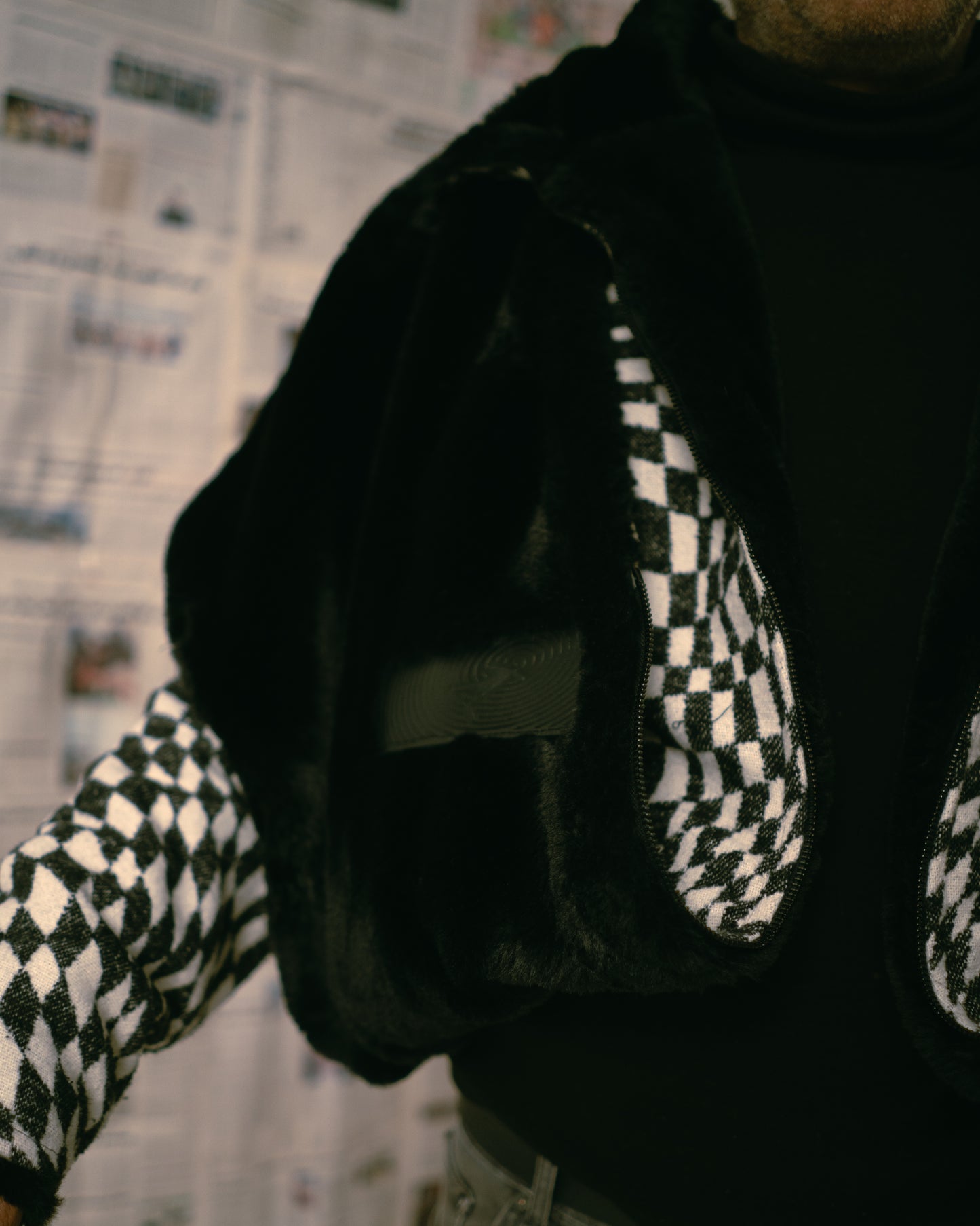 Checkered Fur Adjustable coat