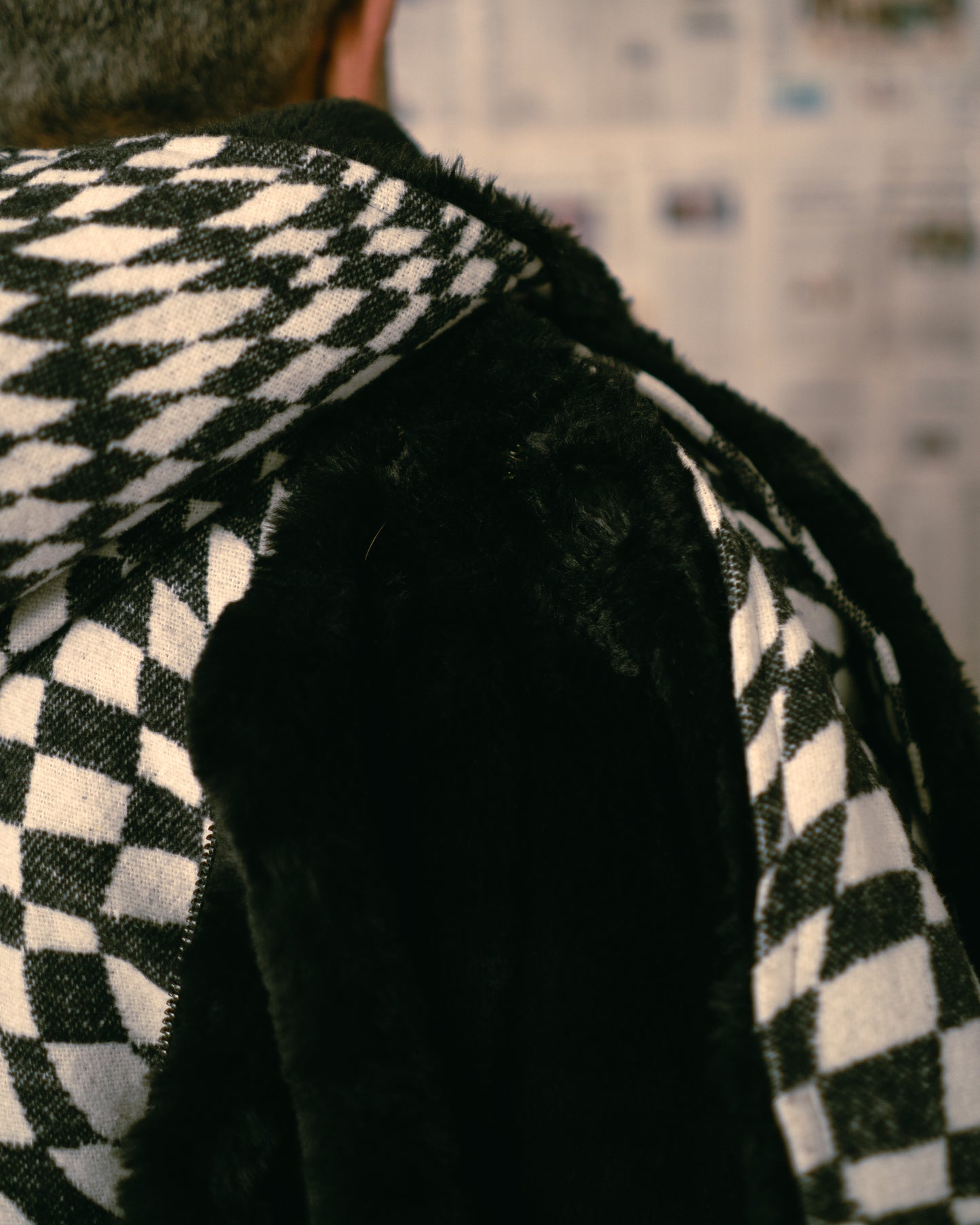 Checkered Fur Adjustable coat