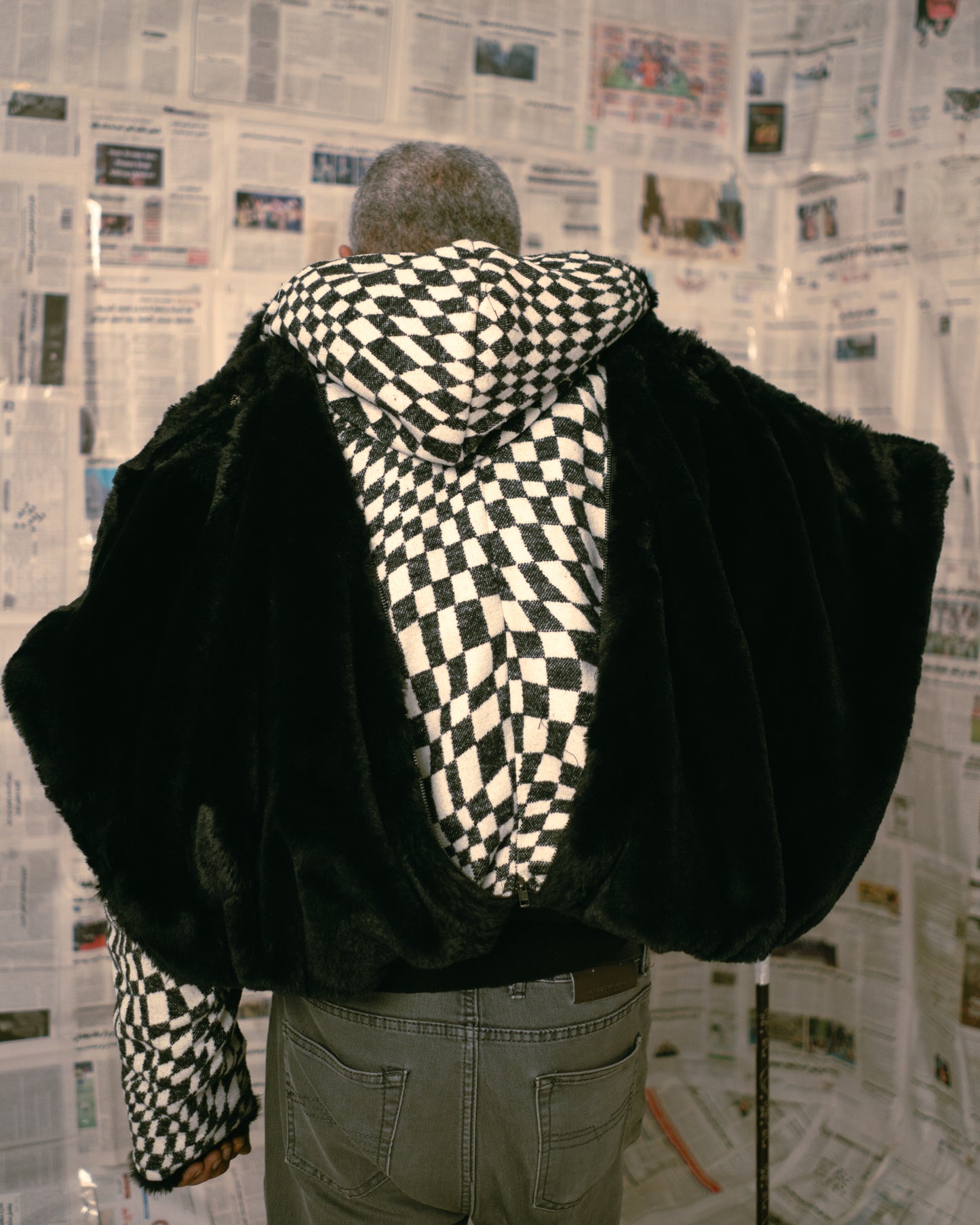 Checkered Fur Adjustable coat