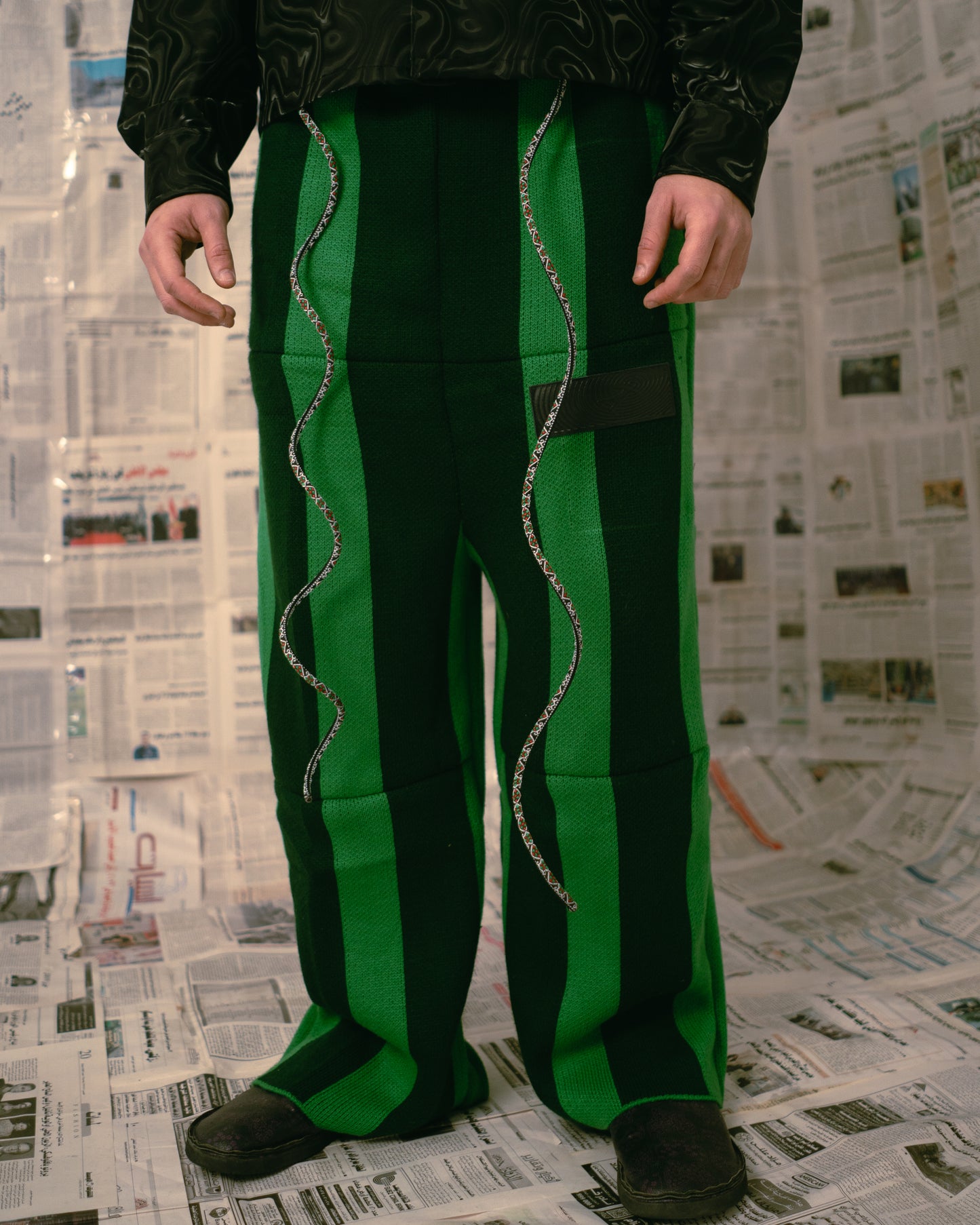 Green Knitted Striped Pants