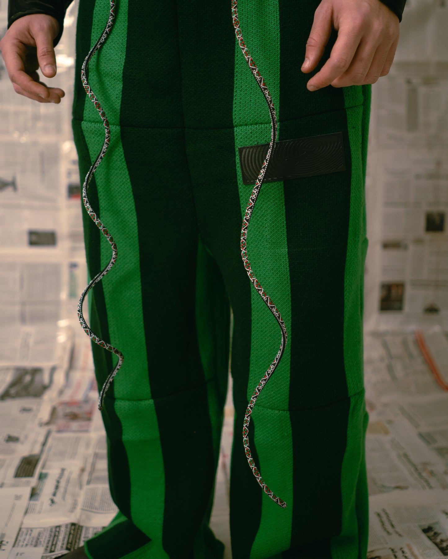 Green Knitted Striped Pants