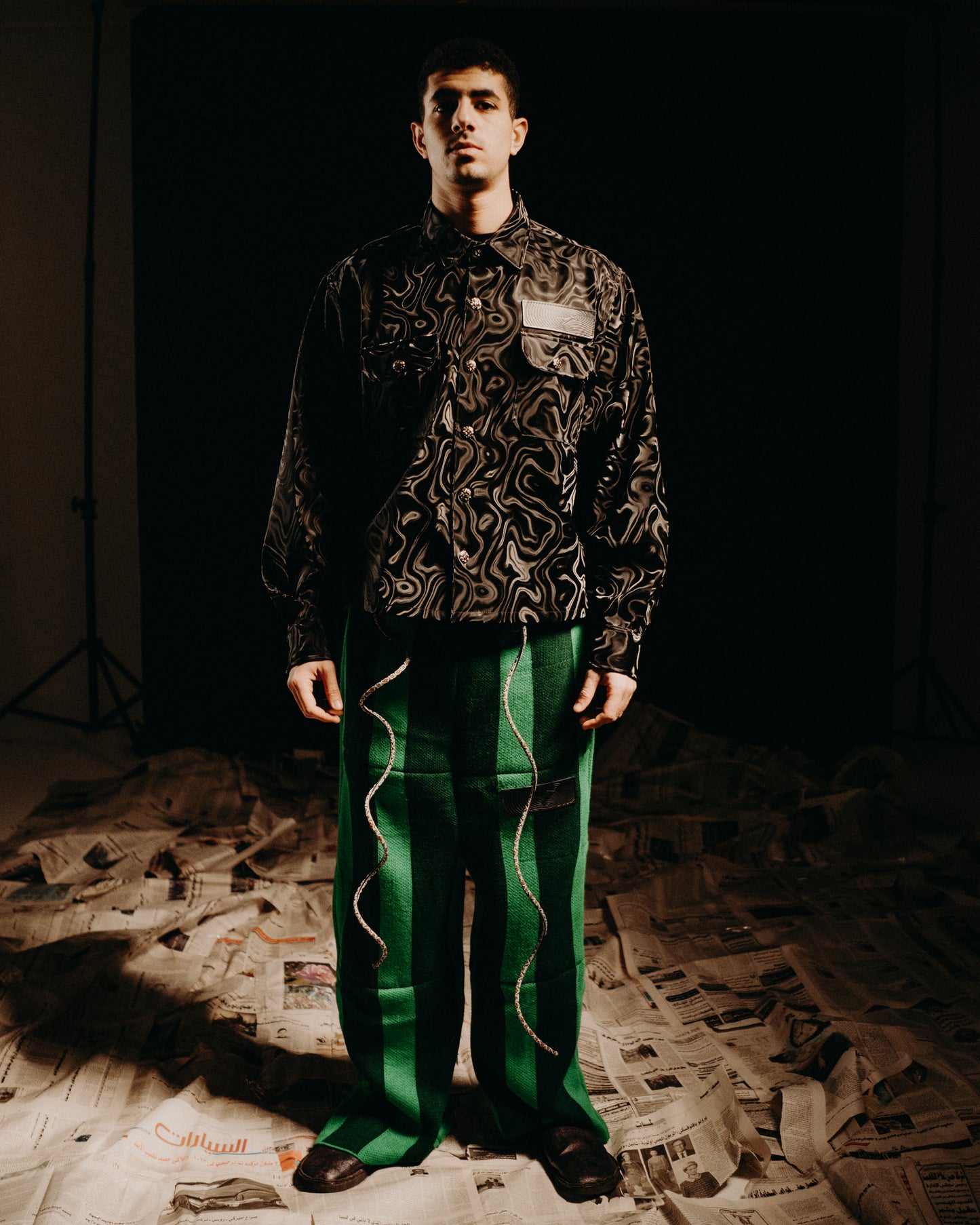 Green Knitted Striped Pants