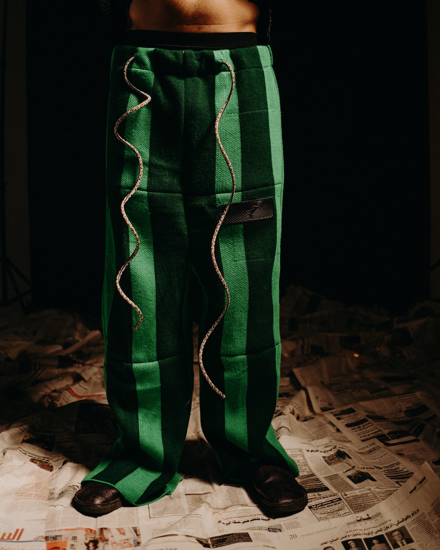 Green Knitted Striped Pants