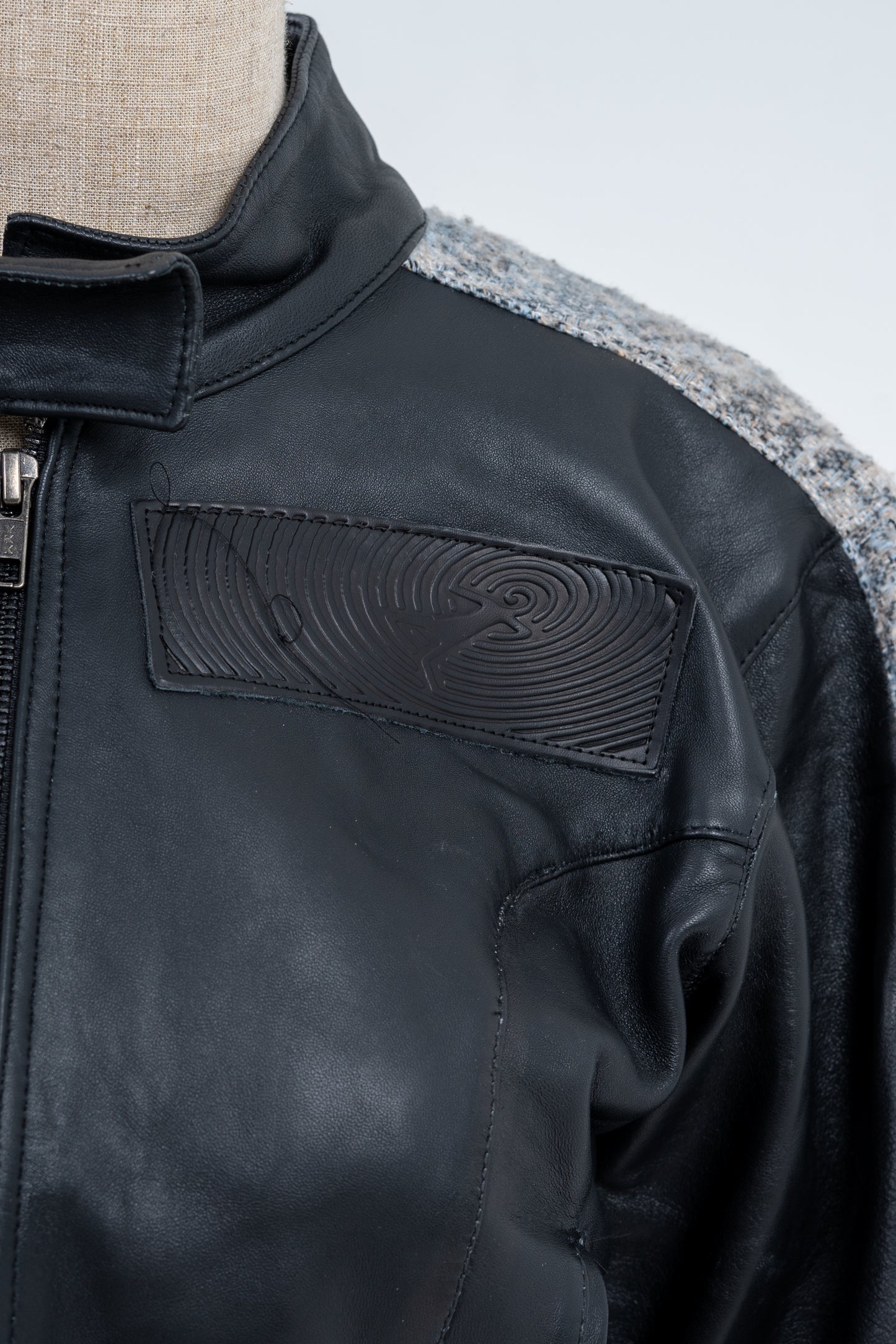 Genuine Leather Jacquard Racer Jacket