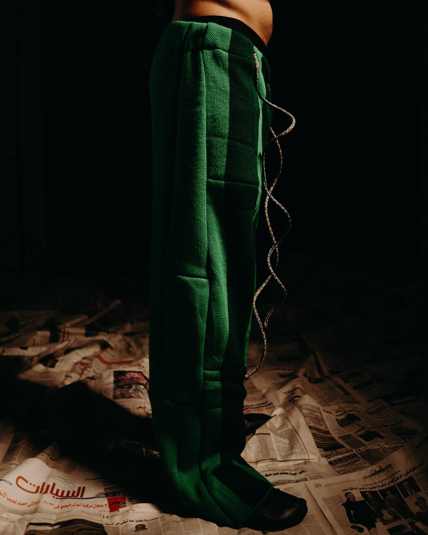 Green Knitted Striped Pants