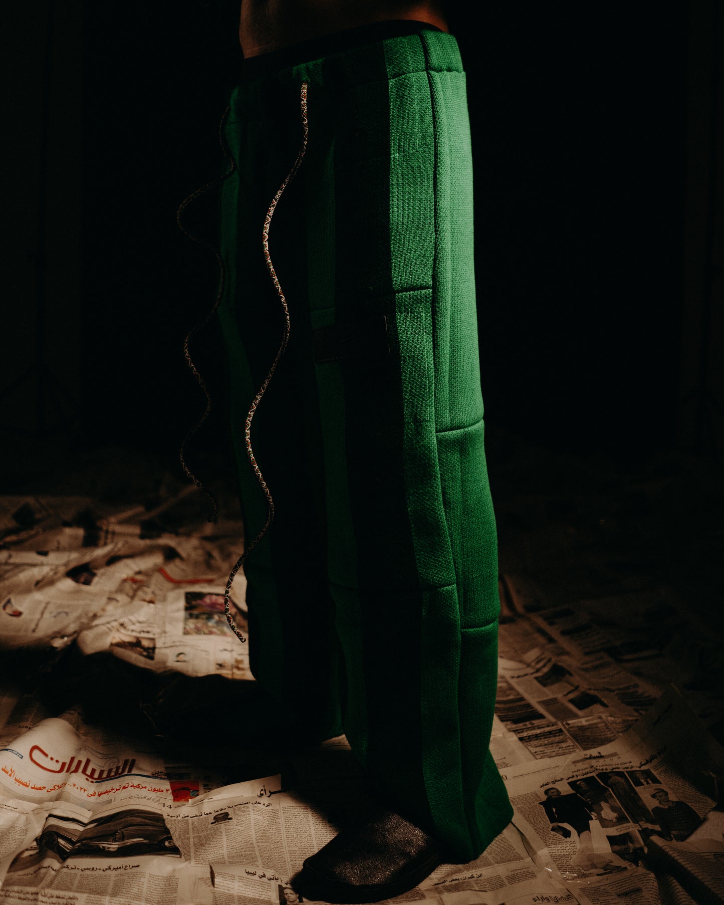 Green Knitted Striped Pants