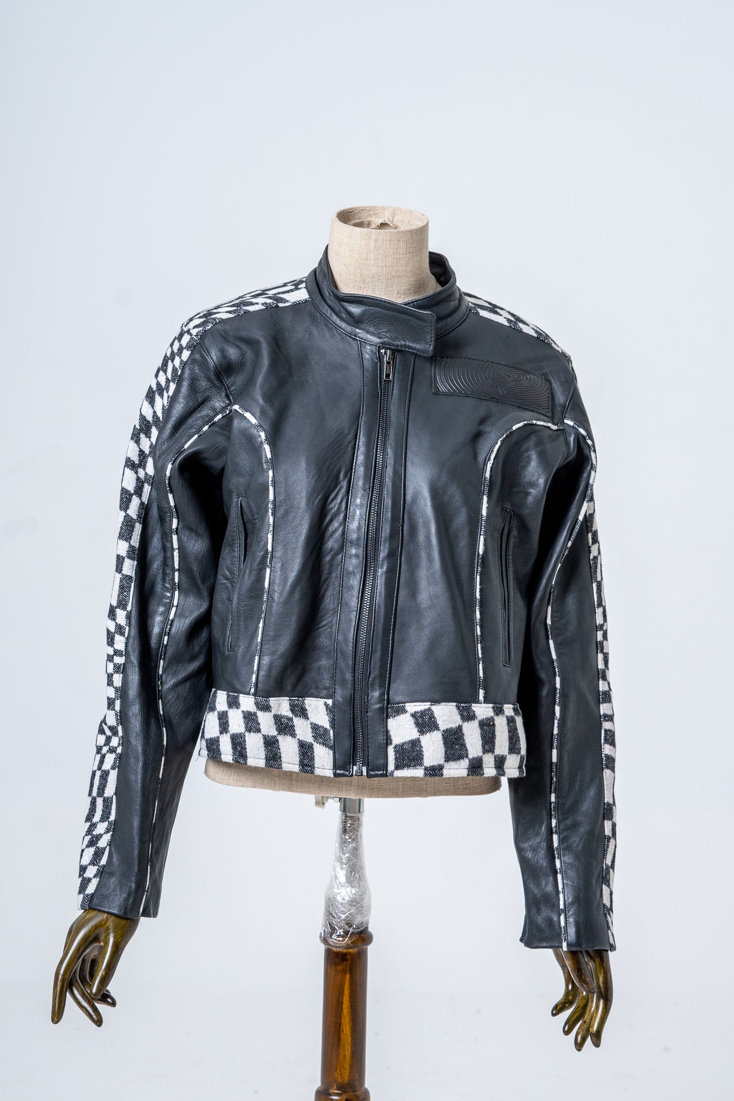 Genuine Leather Checkered Racer Jacket
