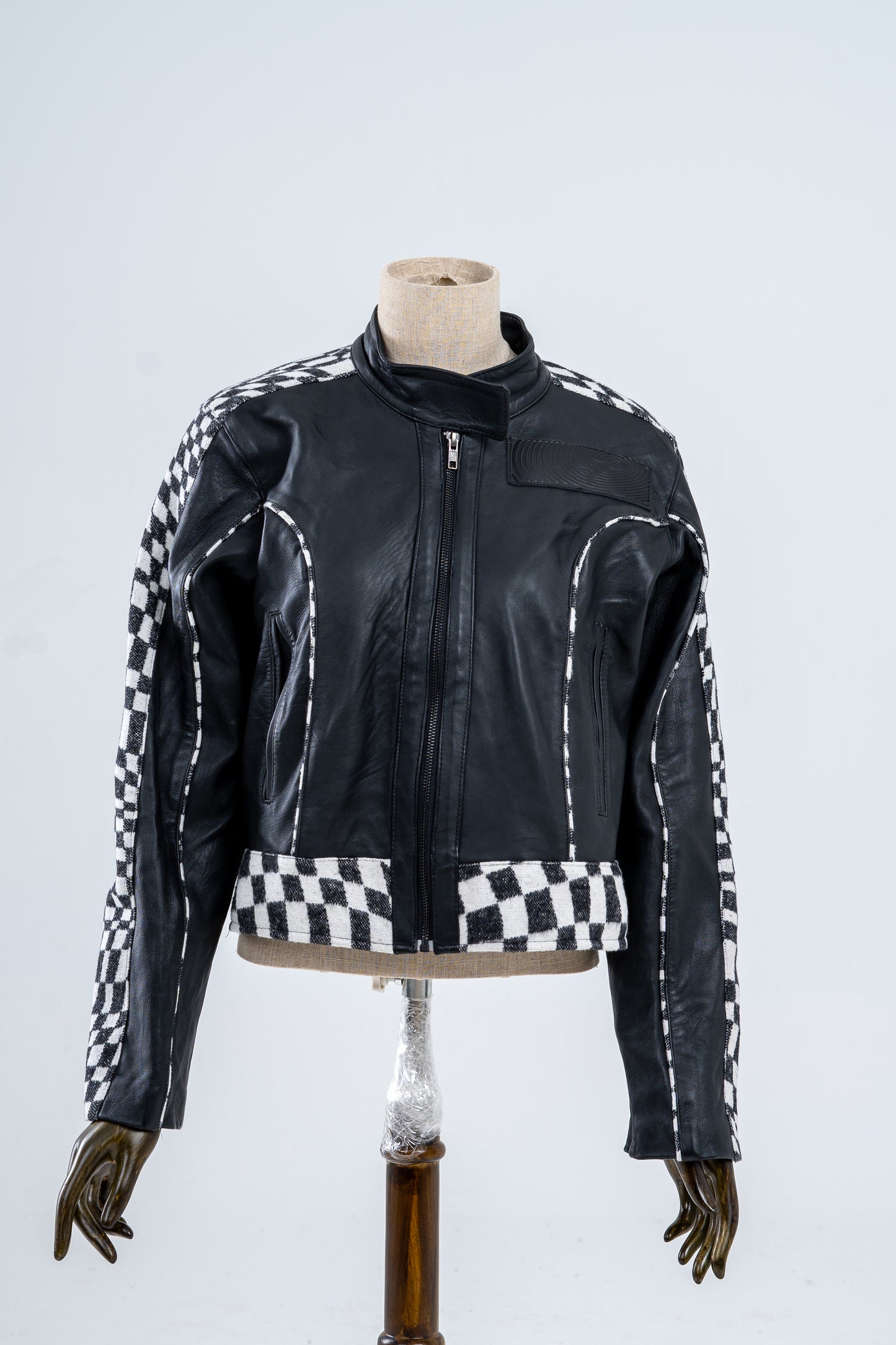 Genuine Leather Checkered Racer Jacket