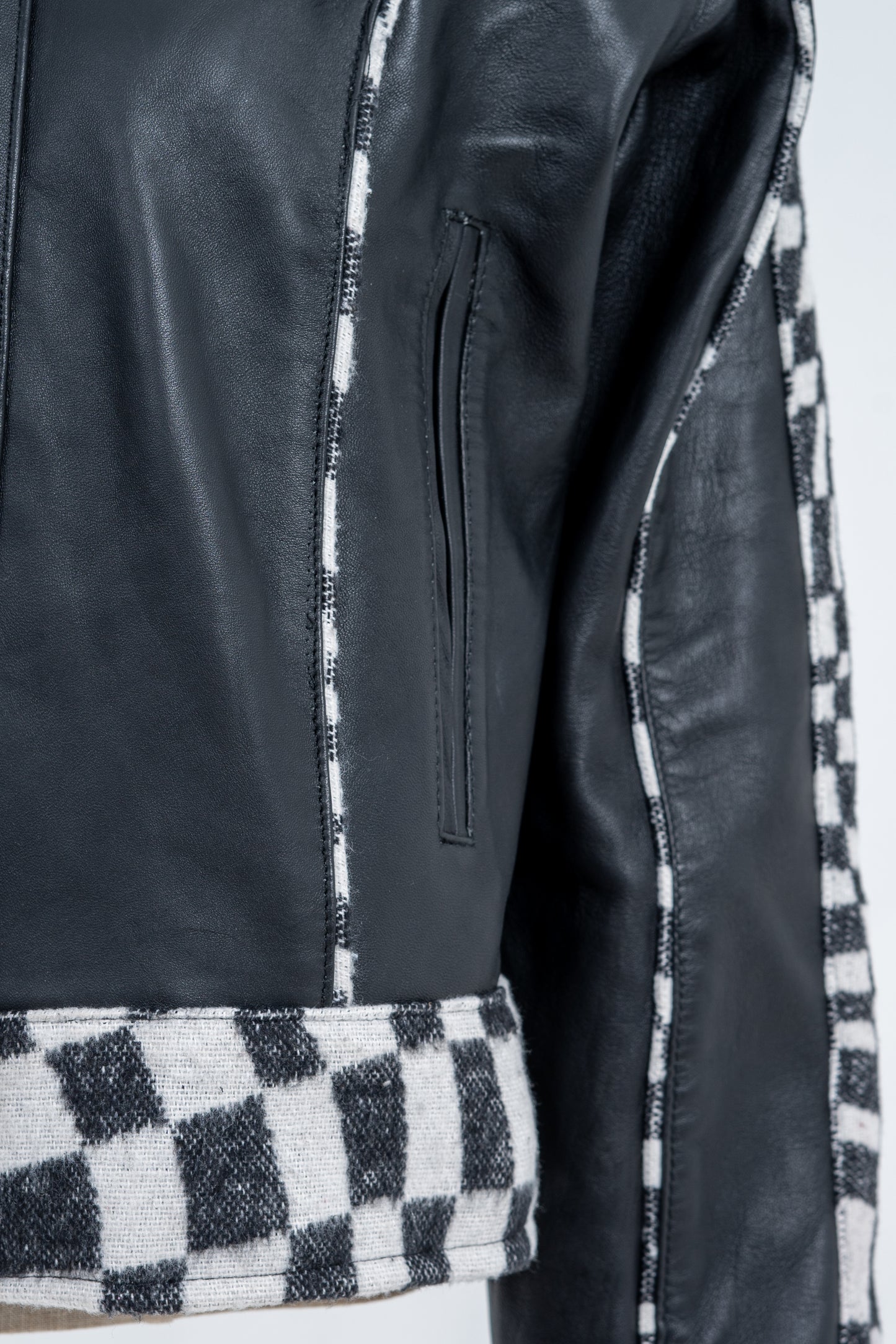 Genuine Leather Checkered Racer Jacket