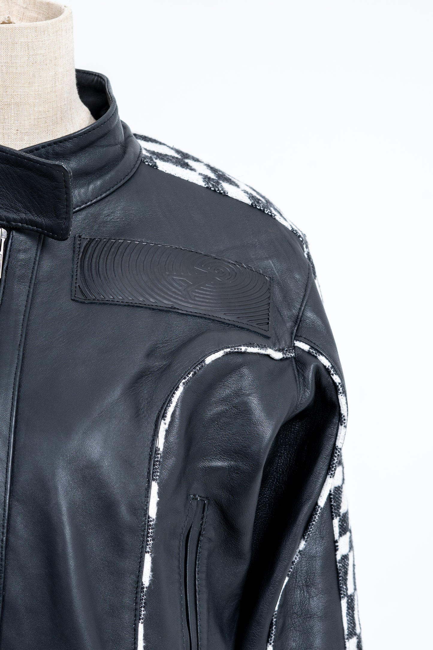 Genuine Leather Checkered Racer Jacket