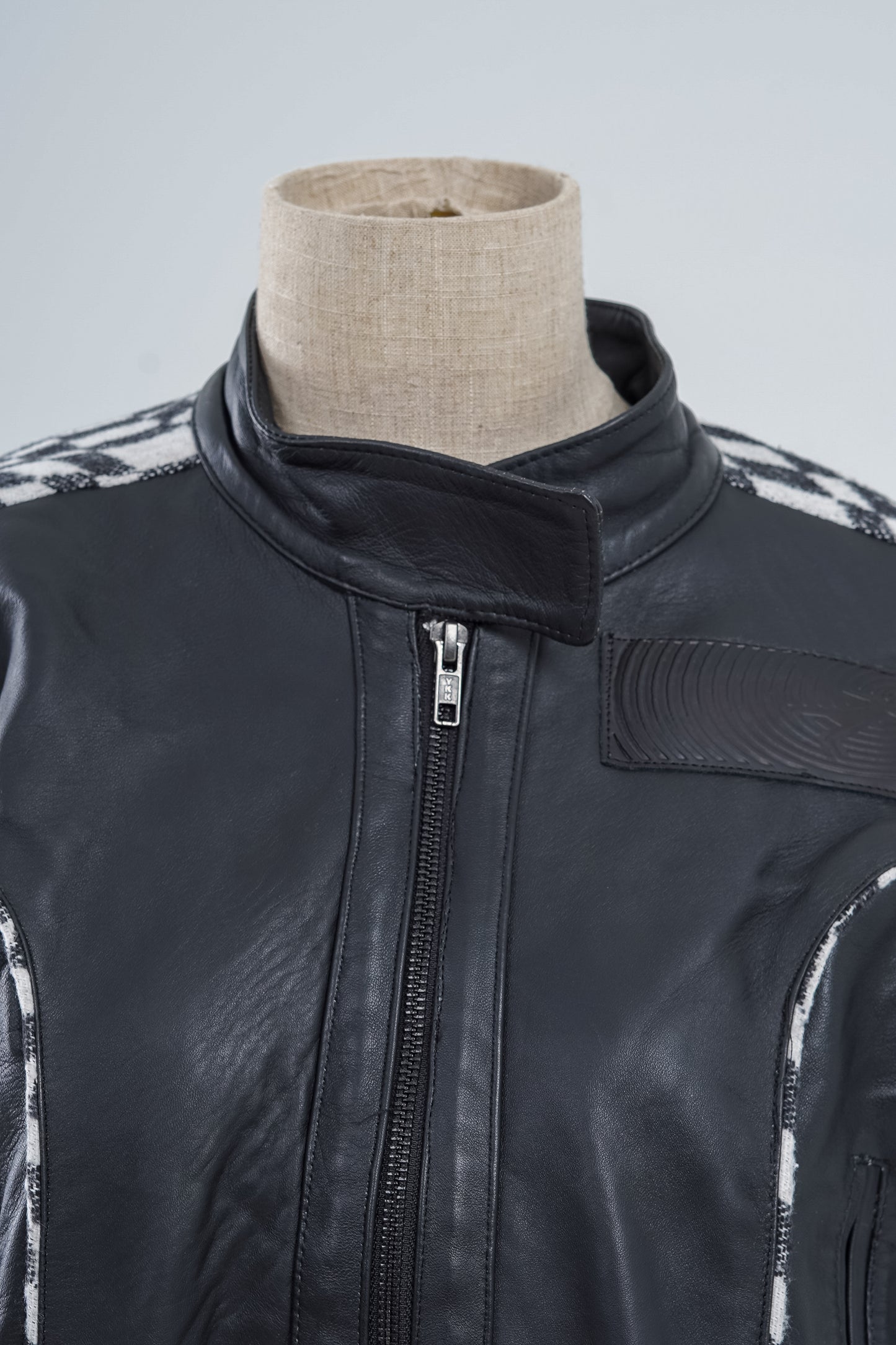 Genuine Leather Checkered Racer Jacket