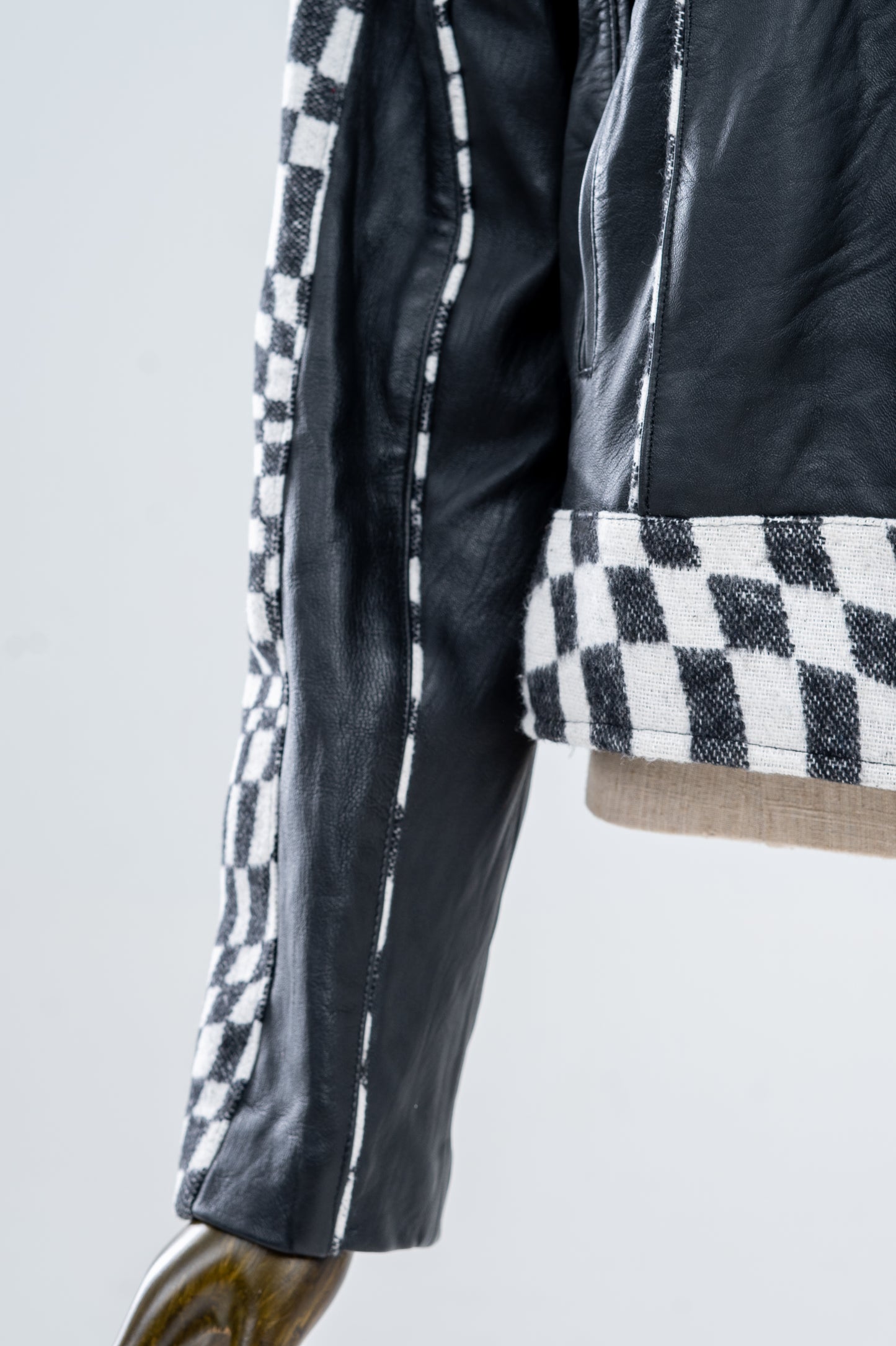 Genuine Leather Checkered Racer Jacket