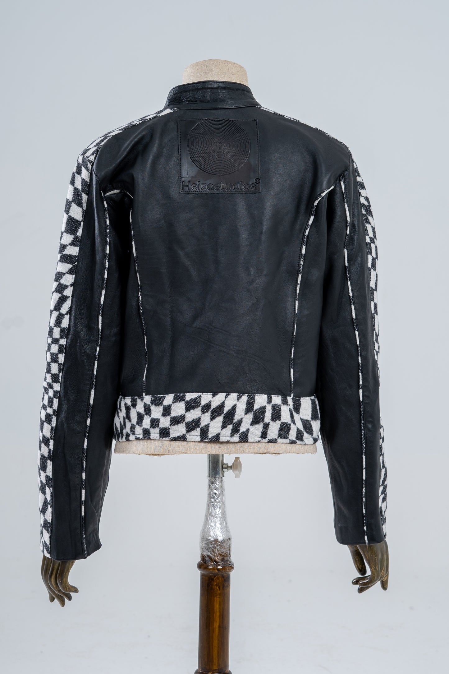 Genuine Leather Checkered Racer Jacket