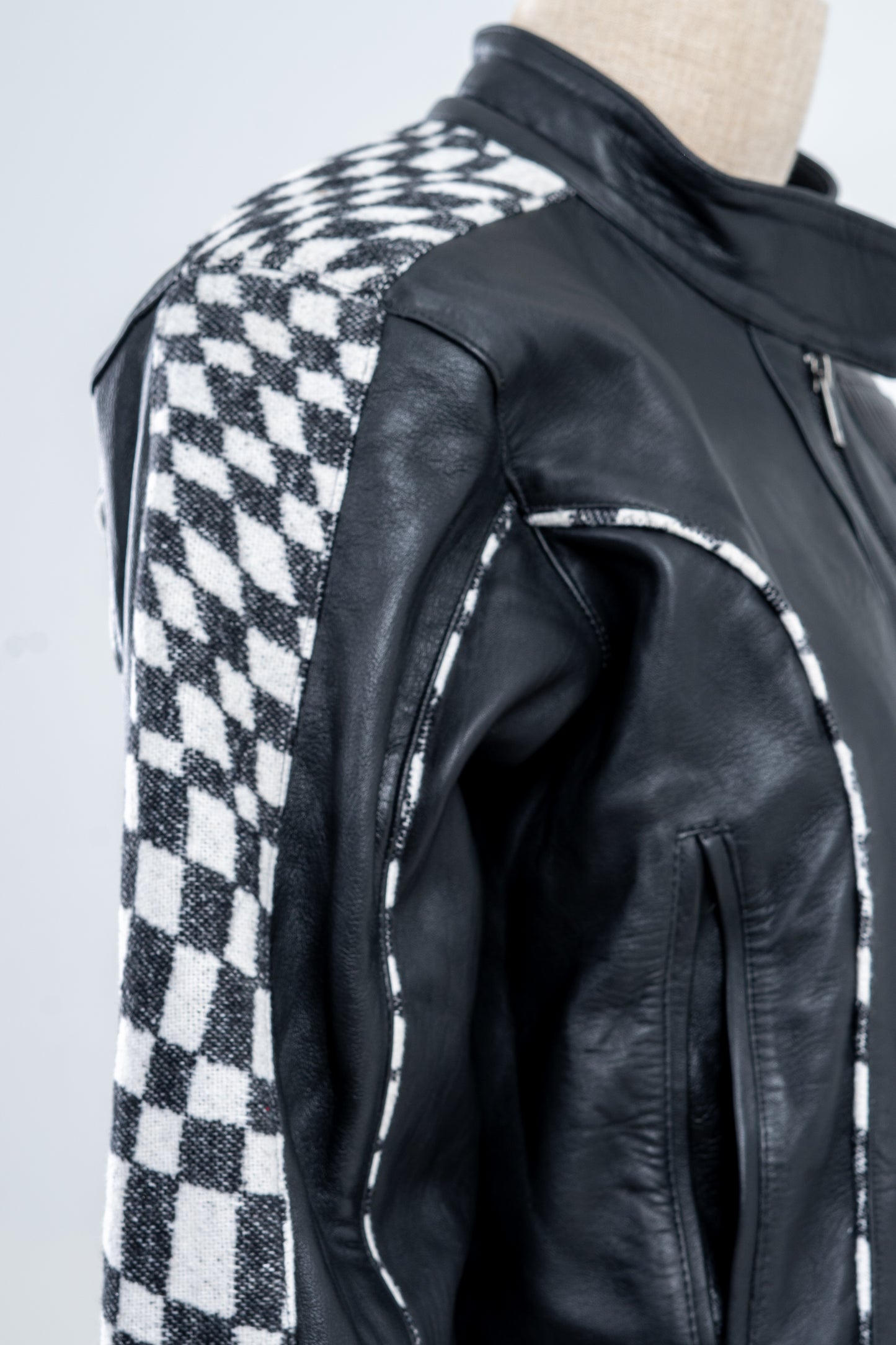 Genuine Leather Checkered Racer Jacket
