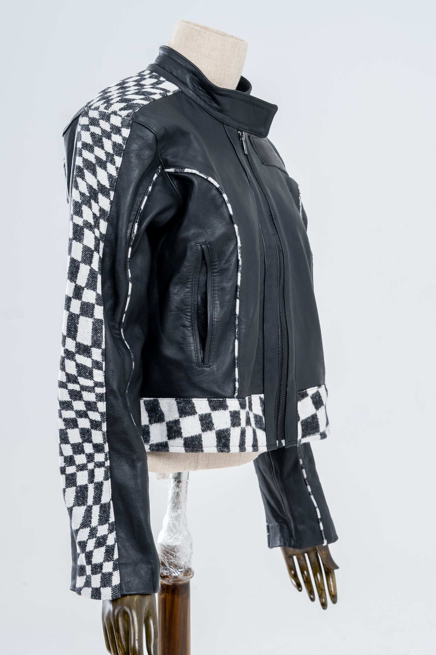 Genuine Leather Checkered Racer Jacket