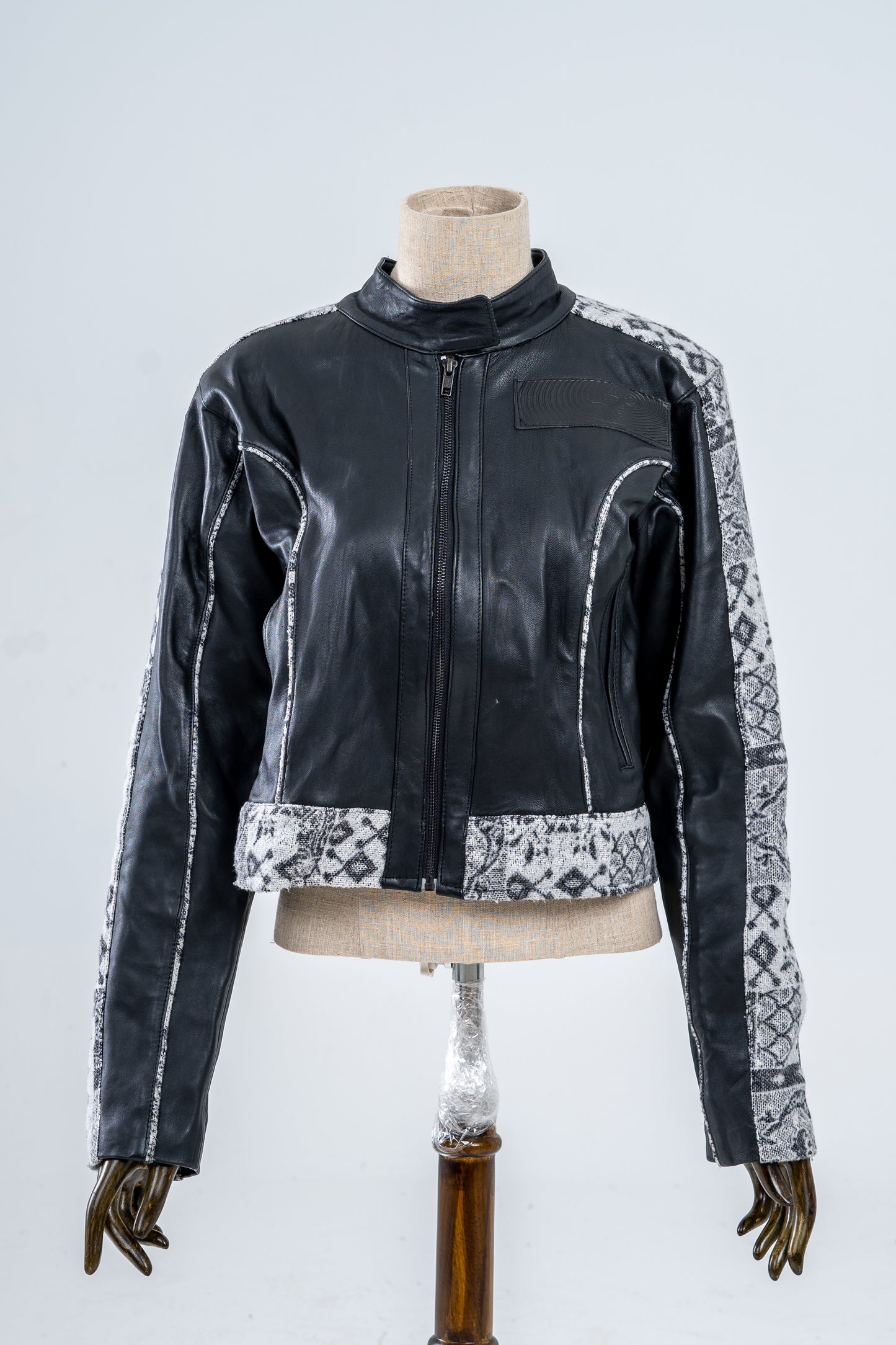 Genuine Leather Gray Patterned Racer Jacket