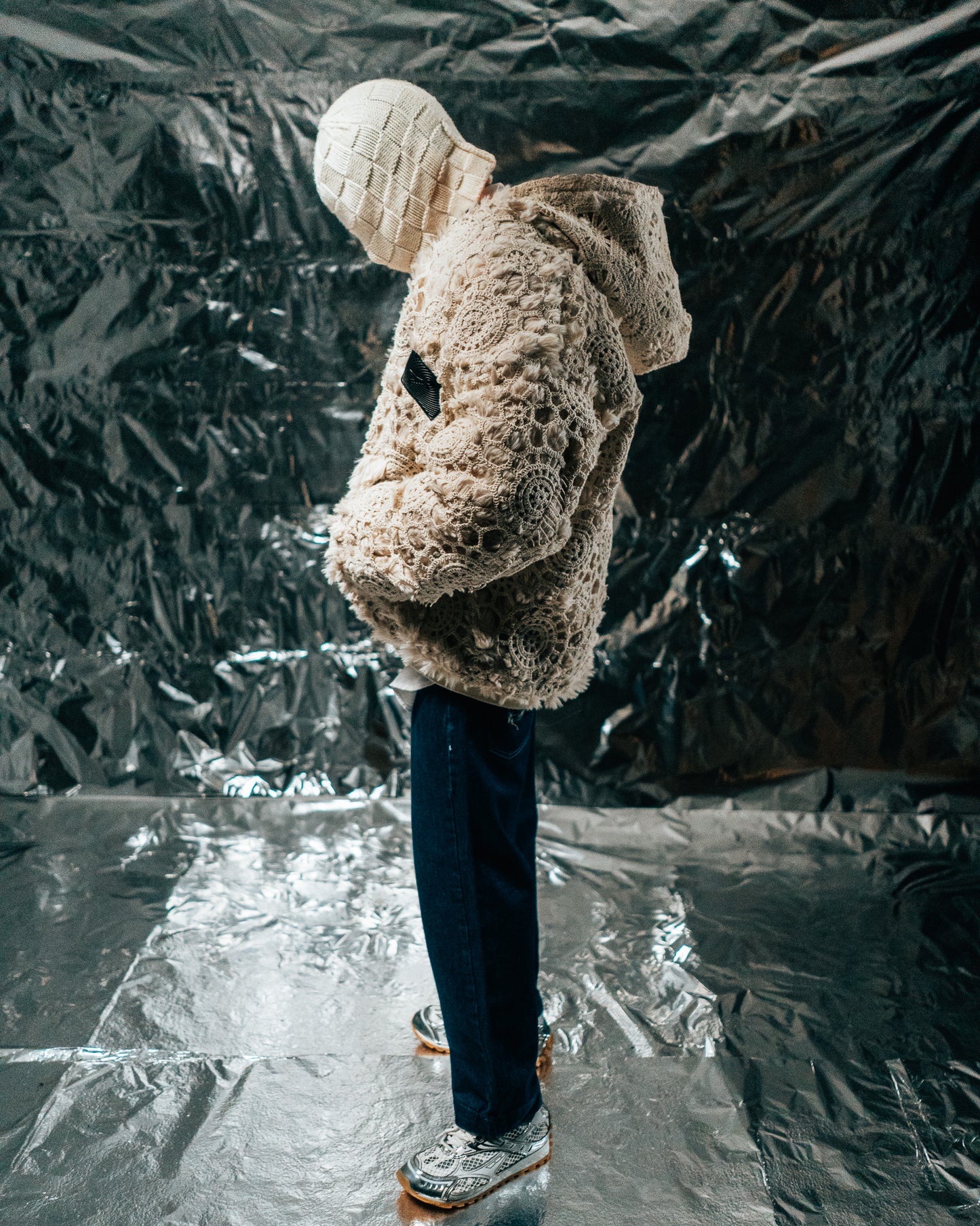Hand knit Fur Zip-up