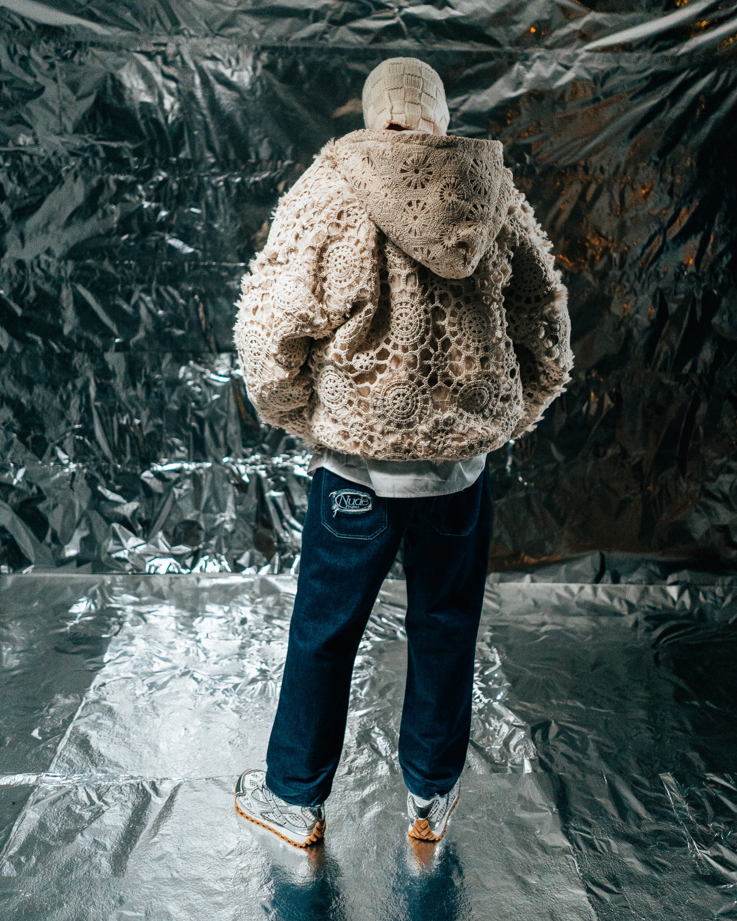 Hand knit Fur Zip-up