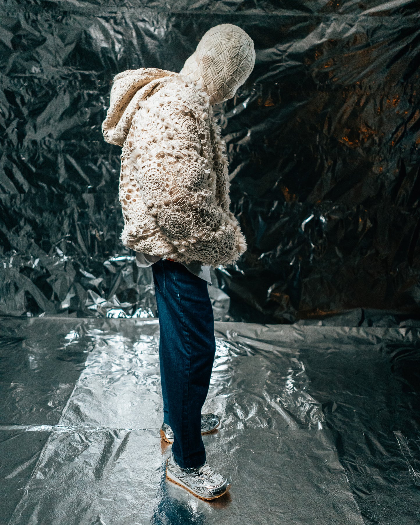 Hand knit Fur Zip-up