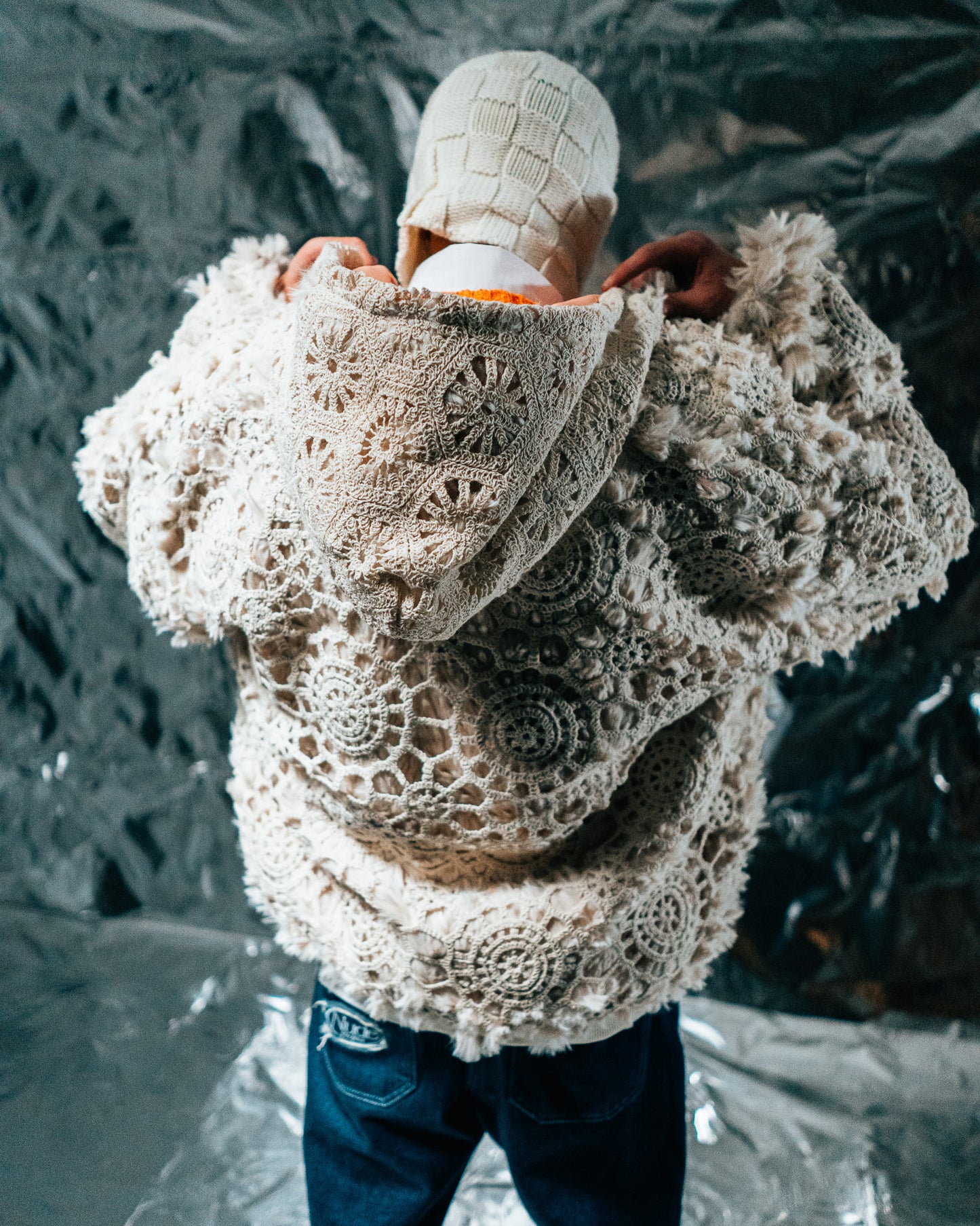 Hand knit Fur Zip-up