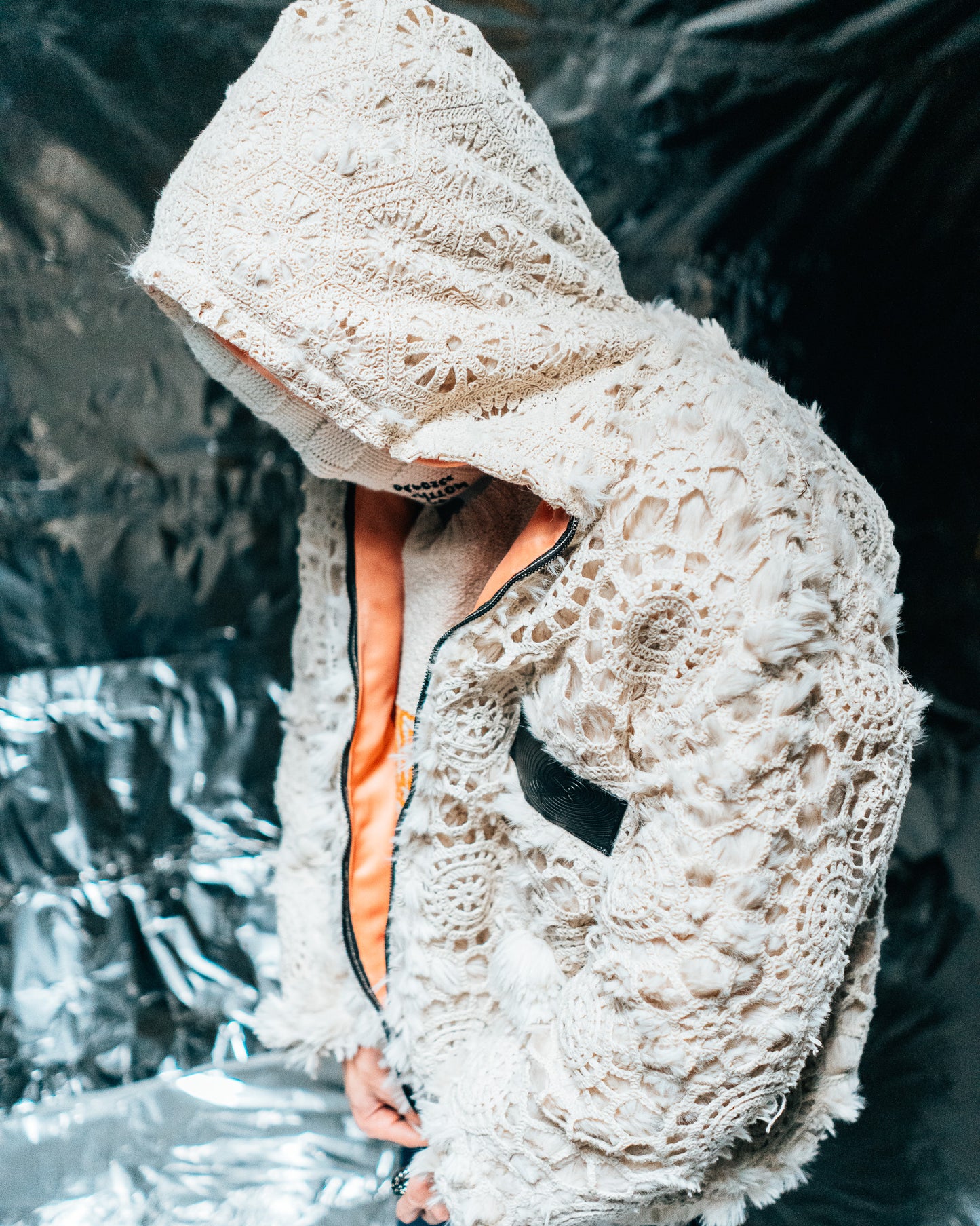 Hand knit Fur Zip-up