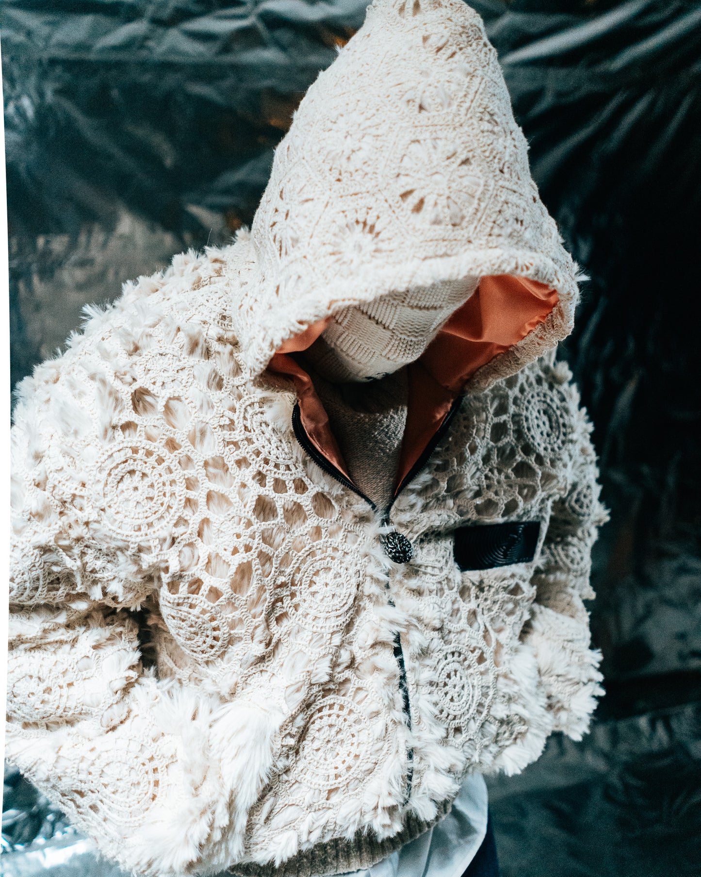Hand knit Fur Zip-up