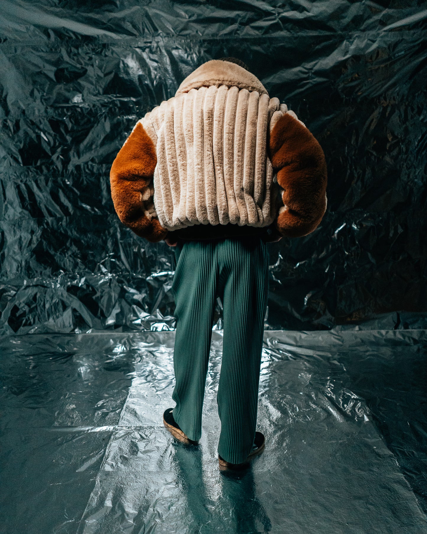 Plaid Beige/checkered wool Fur Half-zip