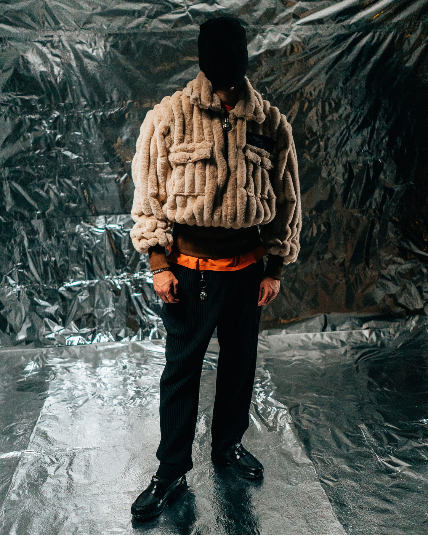 Beige plaid Fur Half-zip