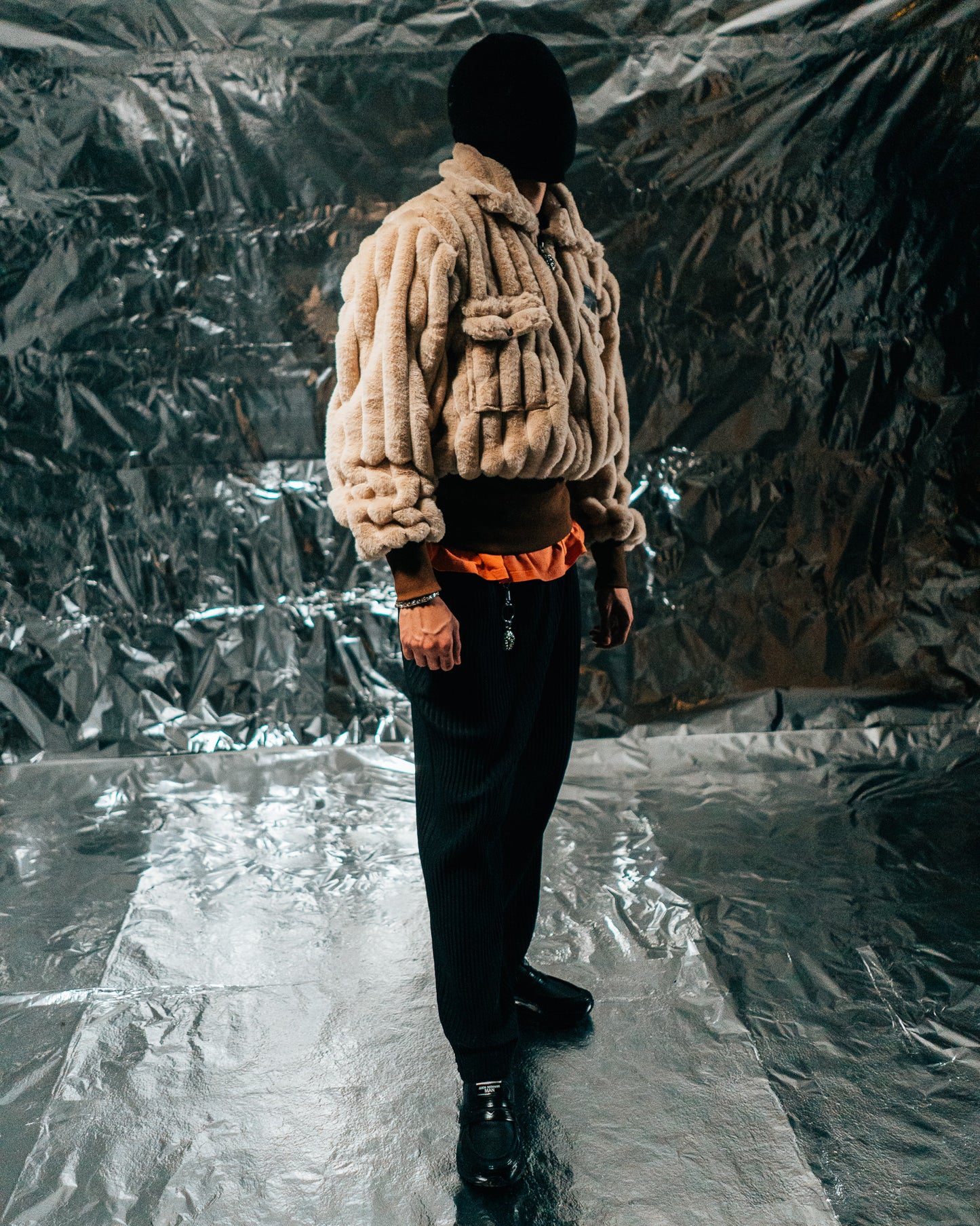 Beige plaid Fur Half-zip
