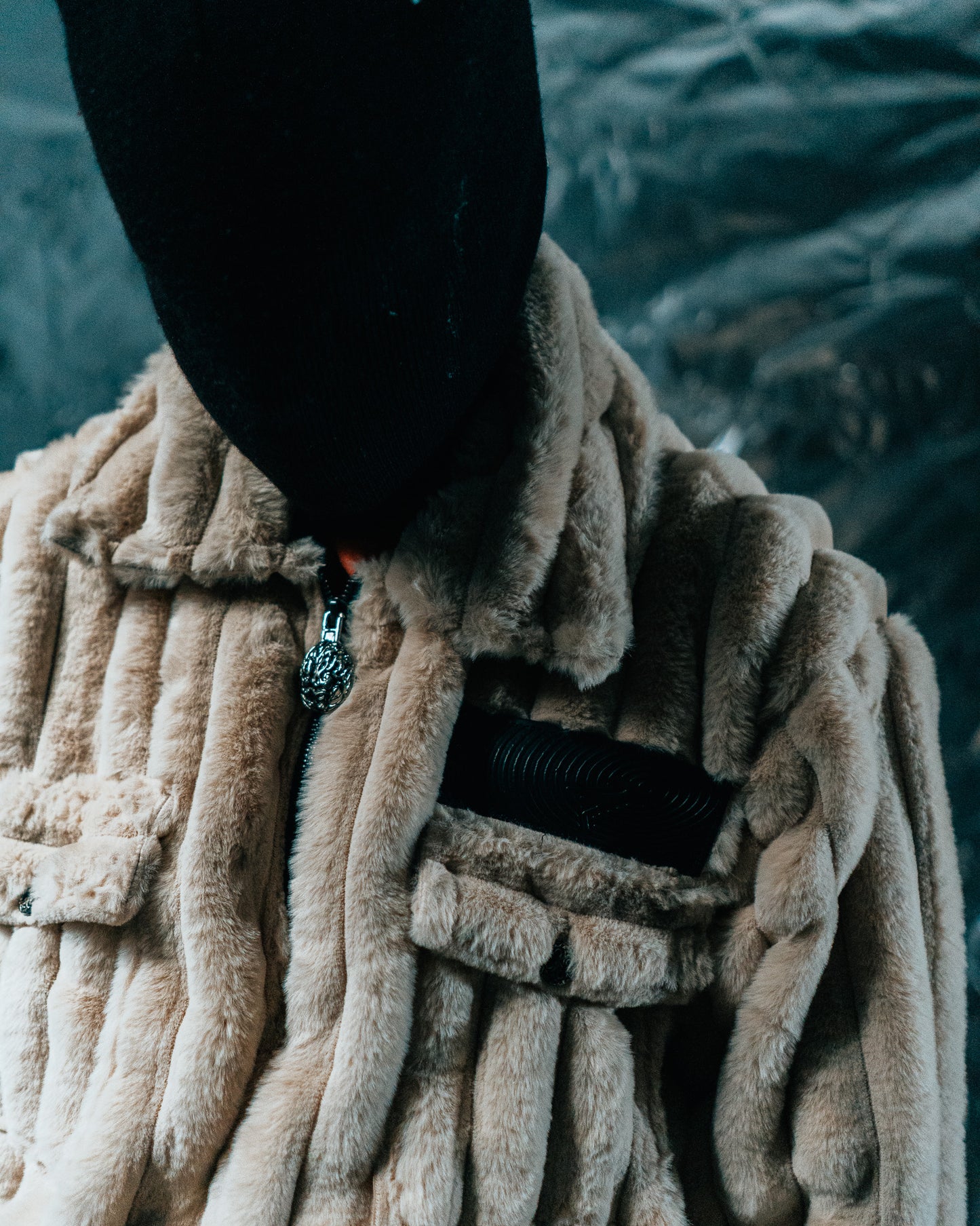 Beige plaid Fur Half-zip