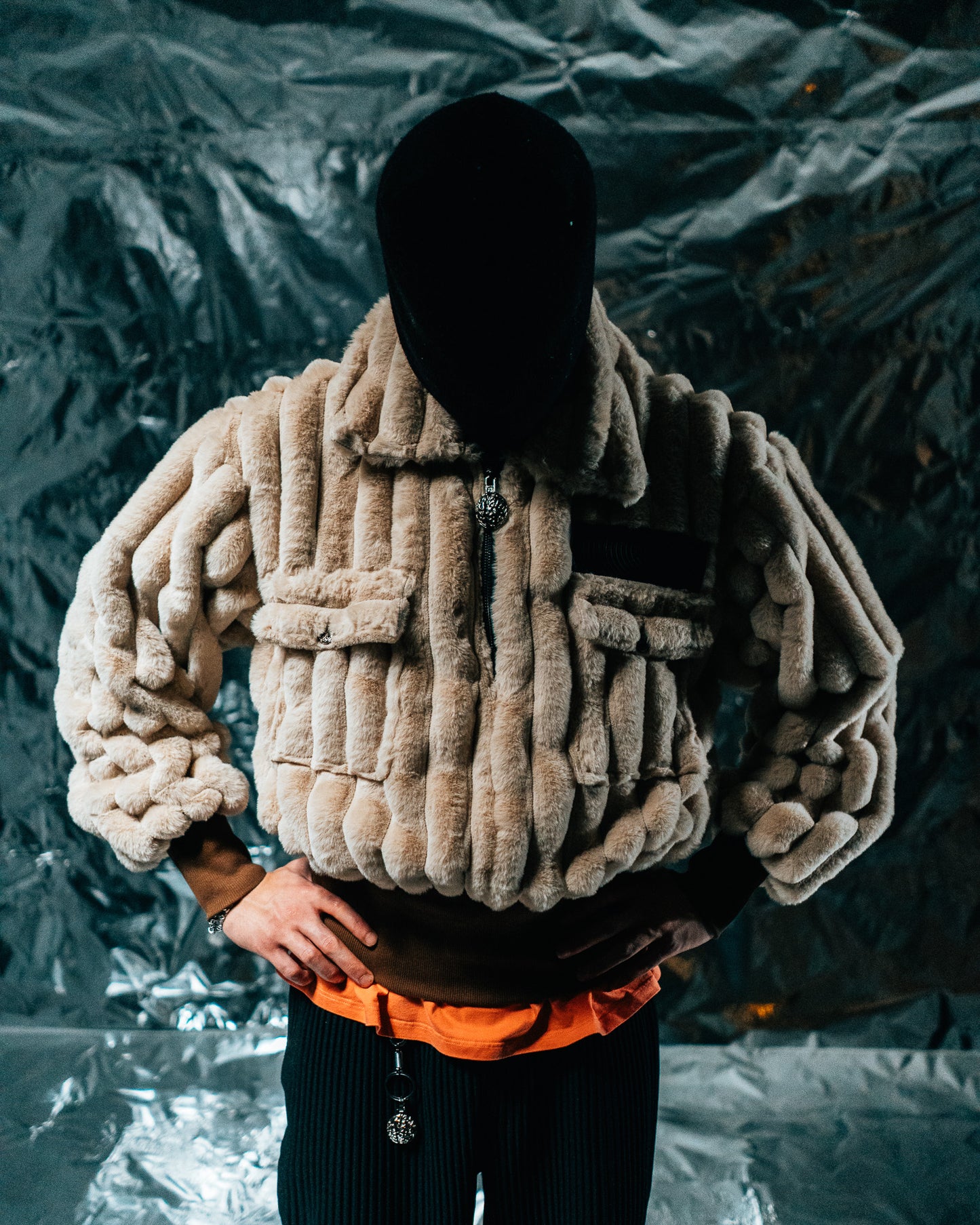 Beige plaid Fur Half-zip