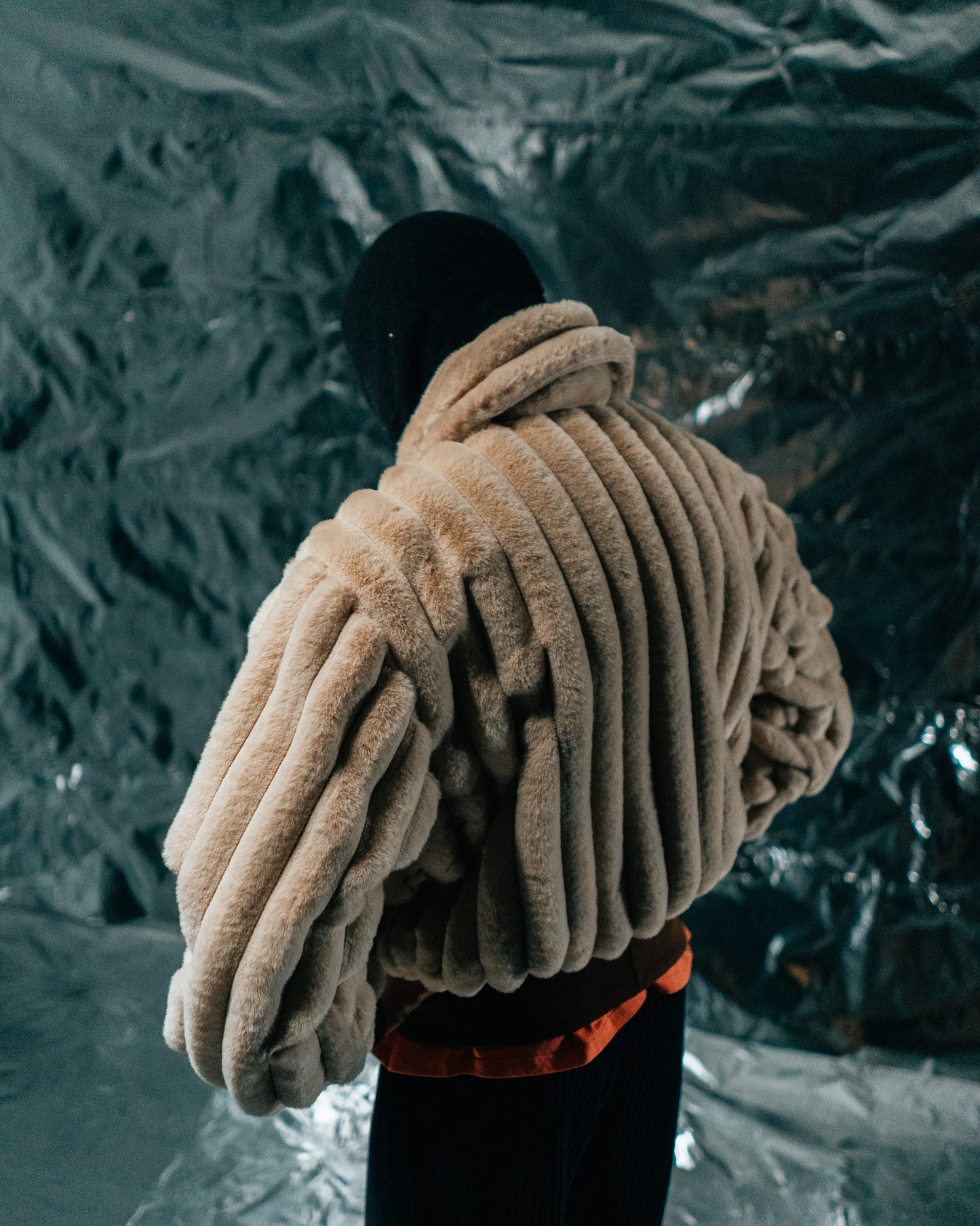 Beige plaid Fur Half-zip