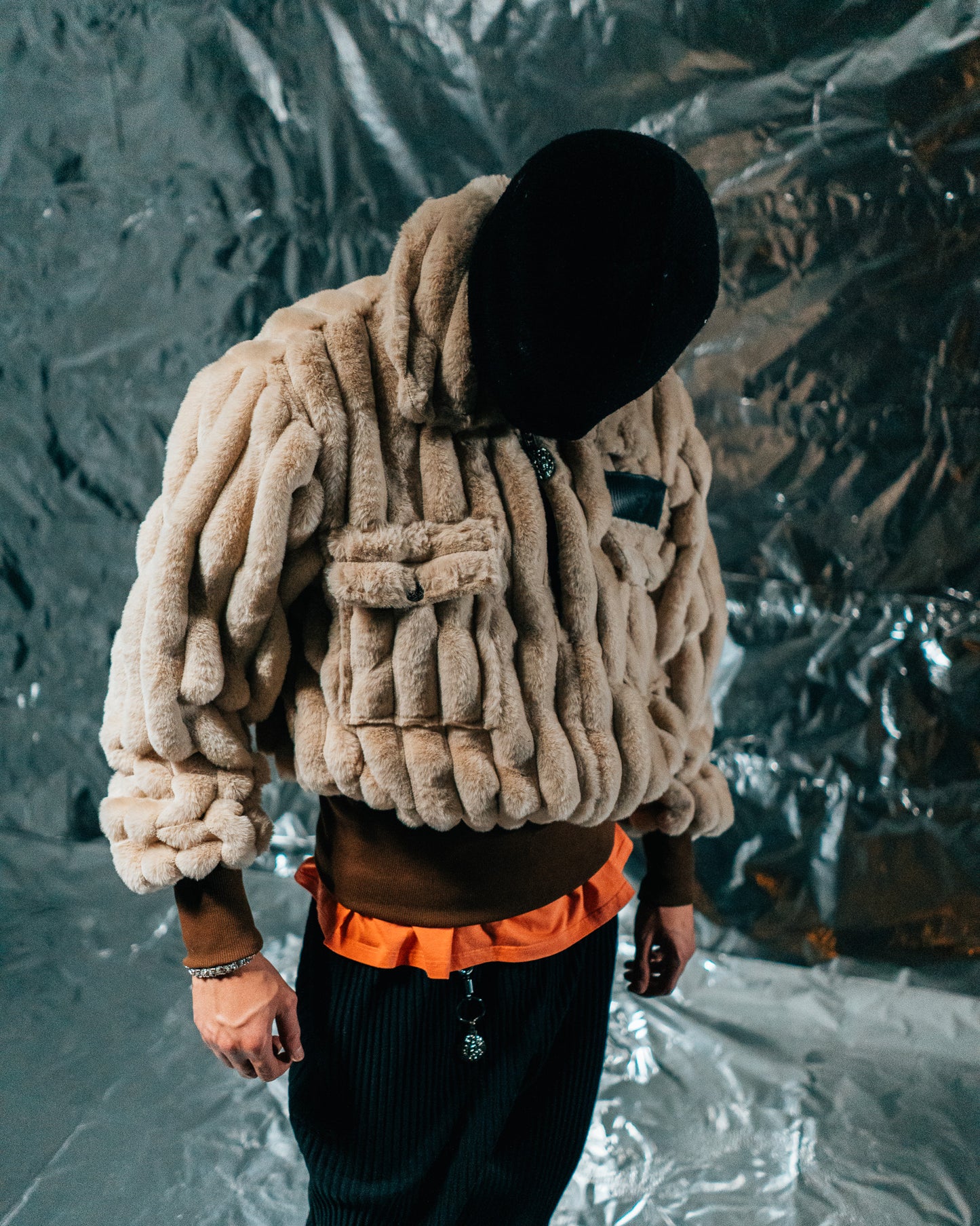 Beige plaid Fur Half-zip
