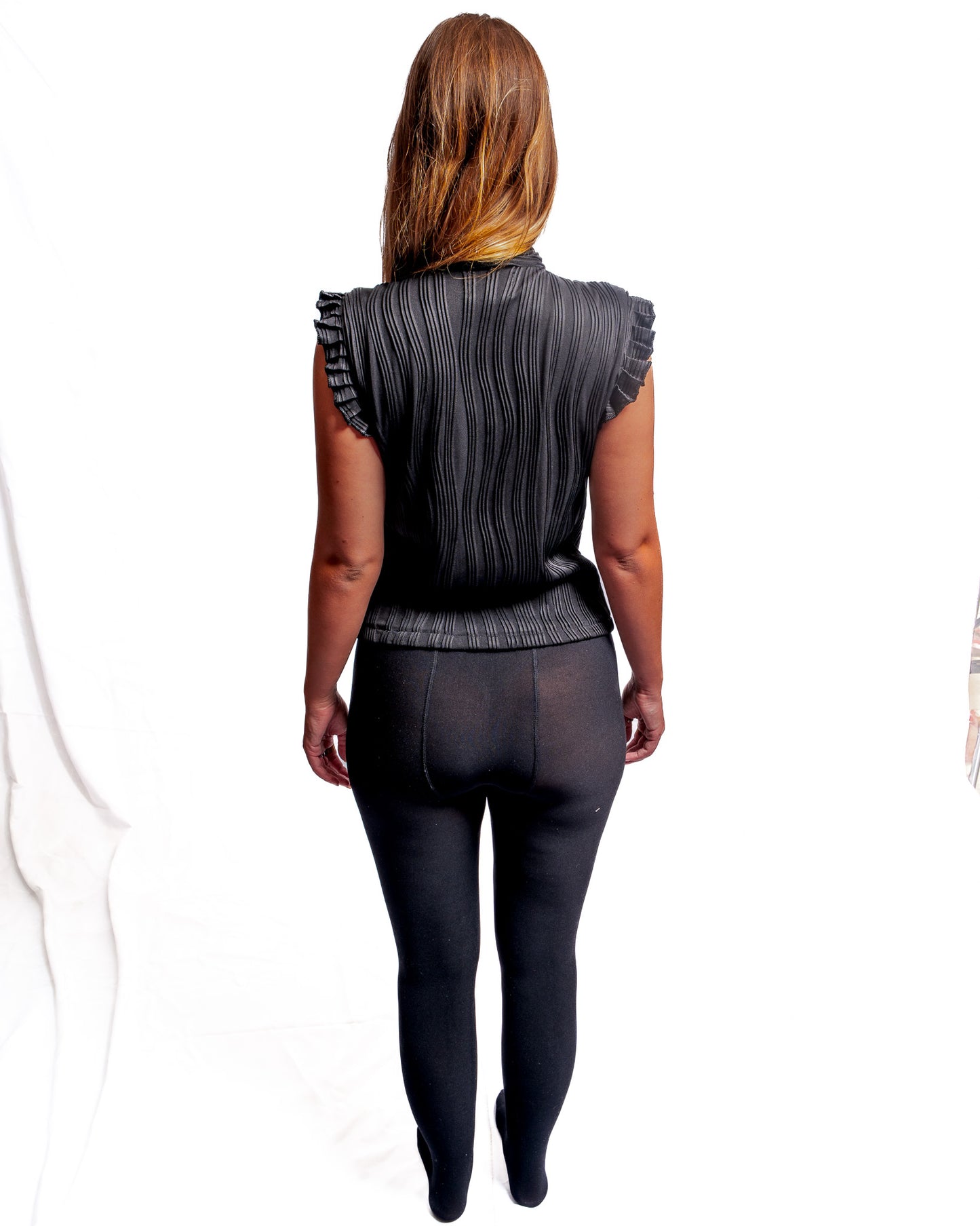 Shirred Flutter Jacket - Black