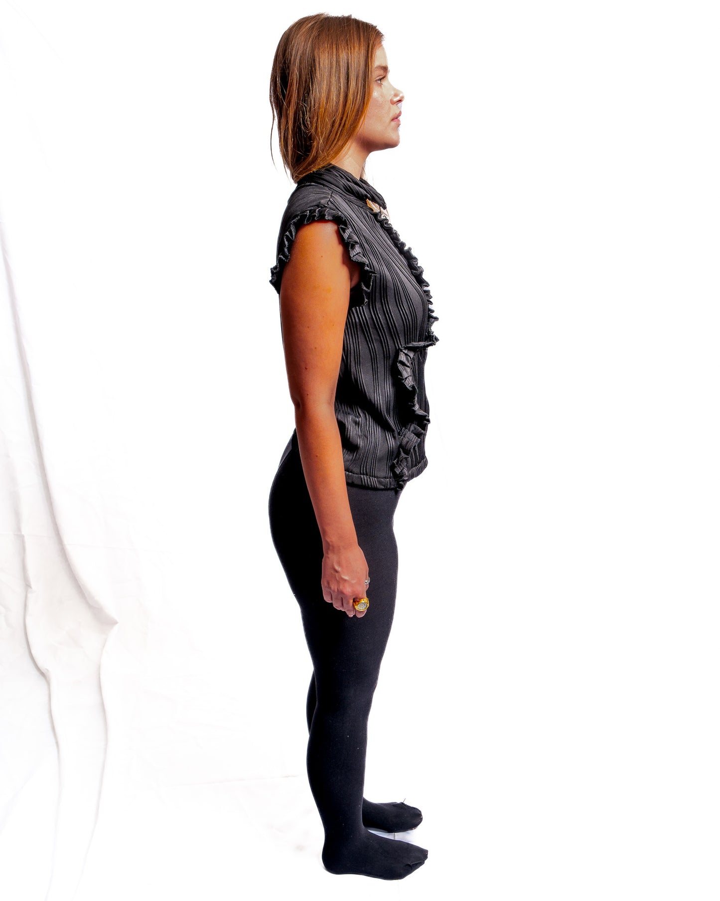 Shirred Flutter Jacket - Black