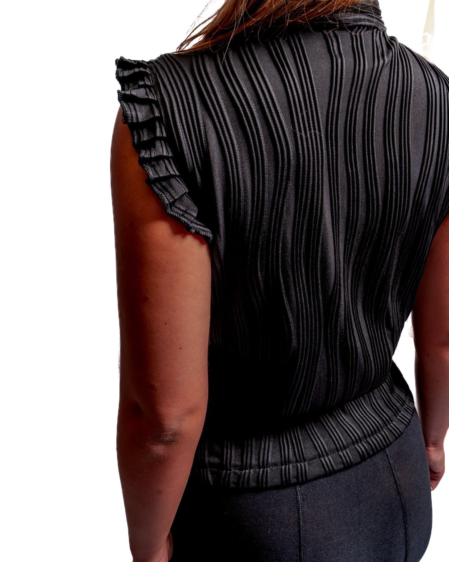 Shirred Flutter Jacket - Black
