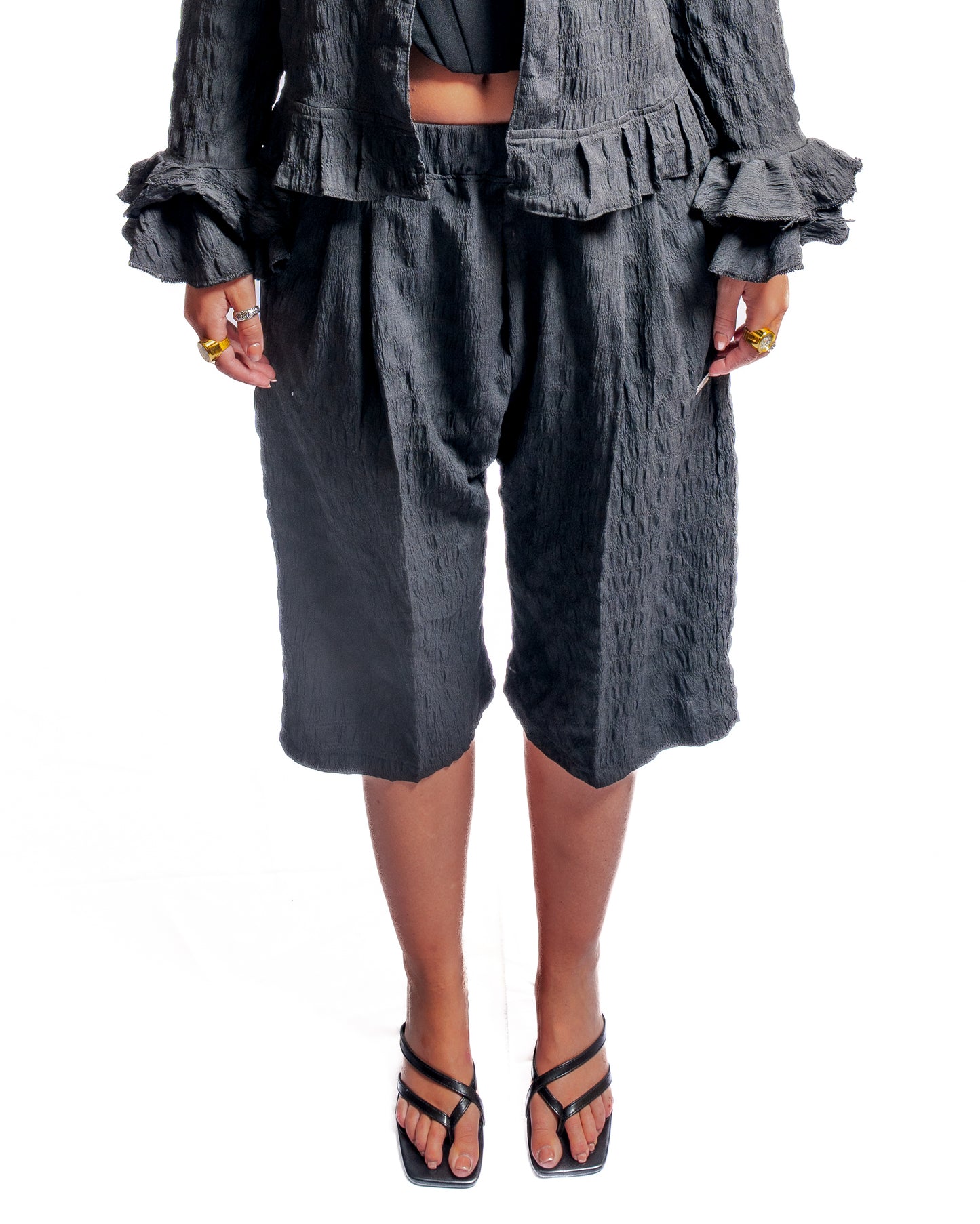 Black plaid Wide Shorts
